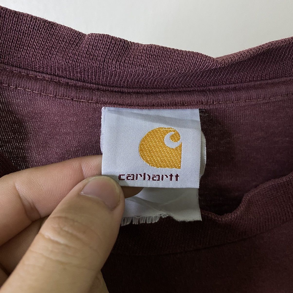 Carhartt Vintage 2000s Carhartt Script Faded Burgundy LS Tee Size US L / EU 52-54 / 3 - 3 Thumbnail