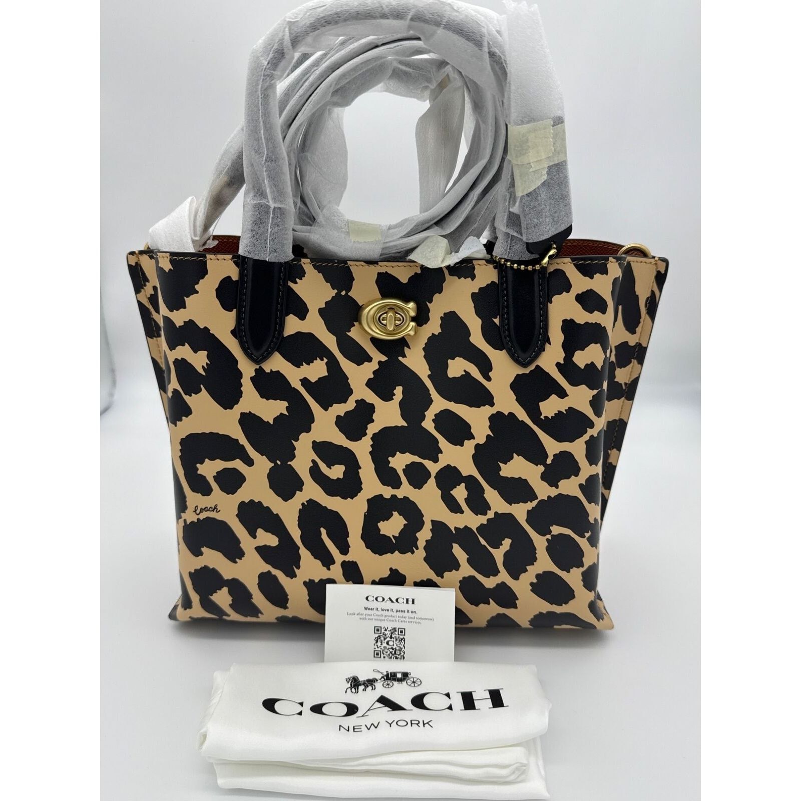 Coach Women's Willow Tote 24 Leopard Leather Crossbody Bag in Black