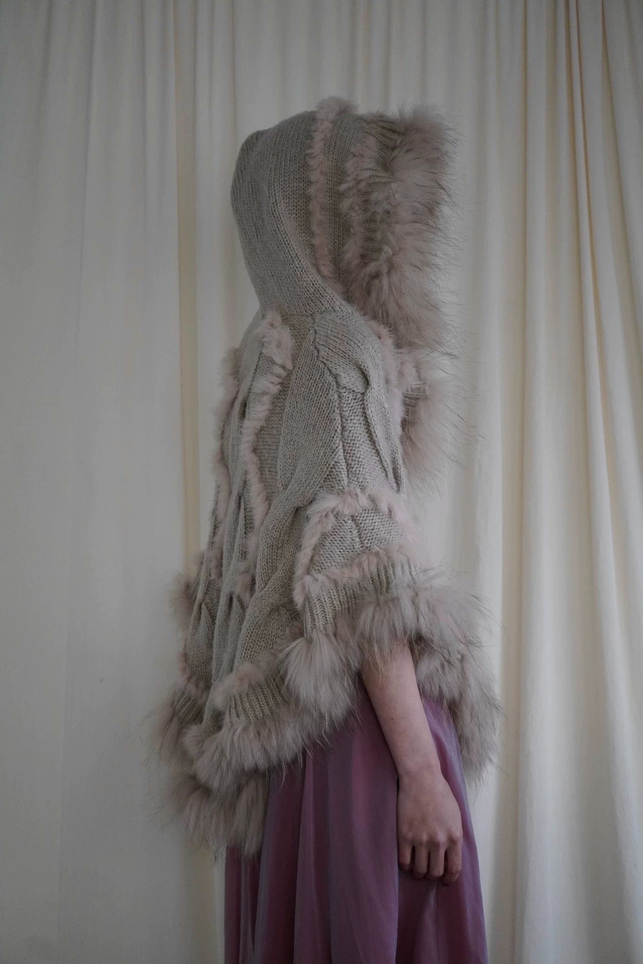 Kansai Yamamoto KansaiYamamoto 2000s Rare Hooded Knit Cape Light Pink Camel Size ONE SIZE - 8 Thumbnail