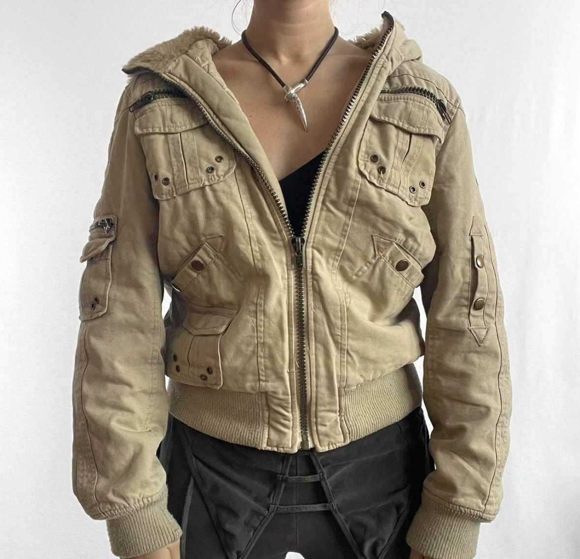 Vintage Vintage Y2K cargo denim jacket punk style Size S / US 4 / IT 40 - 1 Thumbnail