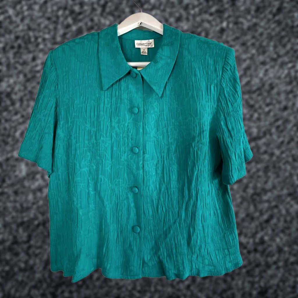 Coldwater Creek Coldwater Creek Womens Teal Crinkle Button-Up Blouse Size 16 Split Back New 9 Size XXL / US 16-18 / IT 52-54 - 1 Thumbnail