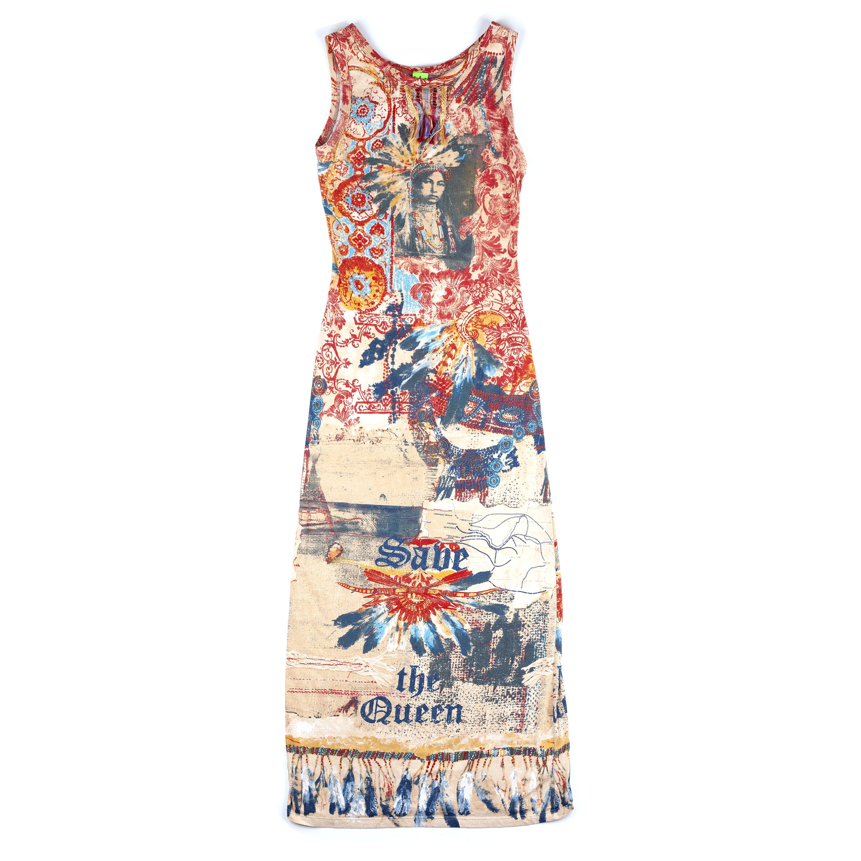 Vintage Save The Queen! Graphic Print Off the Shoulder Dress (S)