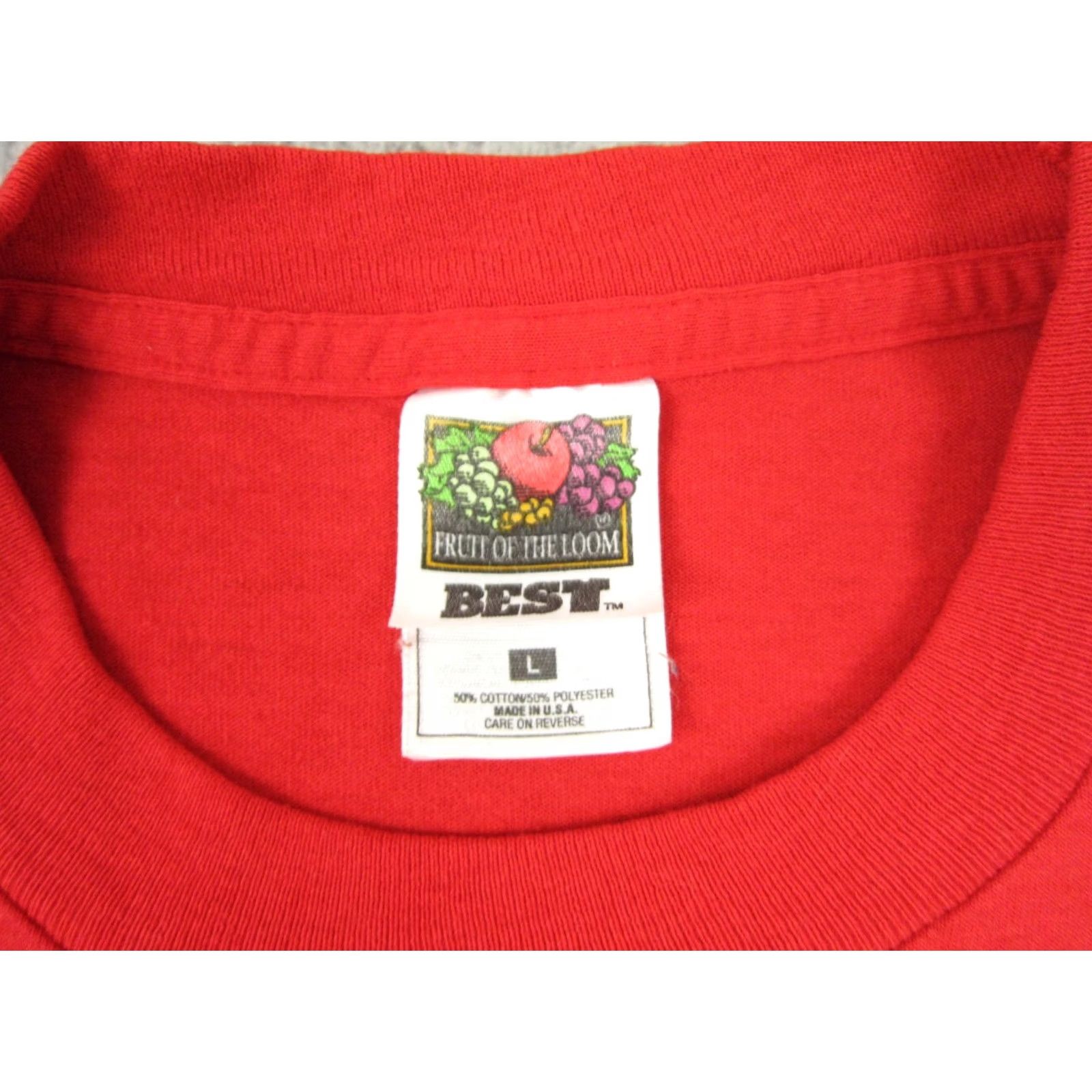 Fruit Of The Loom VINTAGE Shirt Mens Large Red Fruit of the Loom Profit Data Made in USA Good Record Cents 80s 90s USA Size US L / EU 52-54 / 3 - 4 Thumbnail