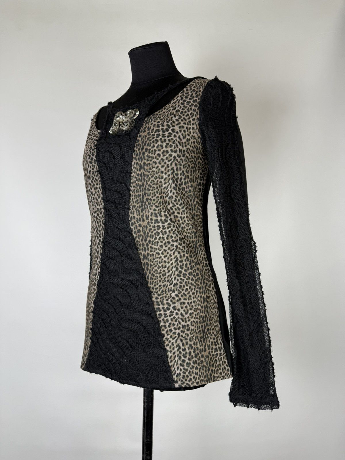 Jean Paul Gaultier Save The Queen Metal Logo Layer Lace Leopard Panel Mesh Top Size M / US 6-8 / IT 42-44 - 3 Thumbnail