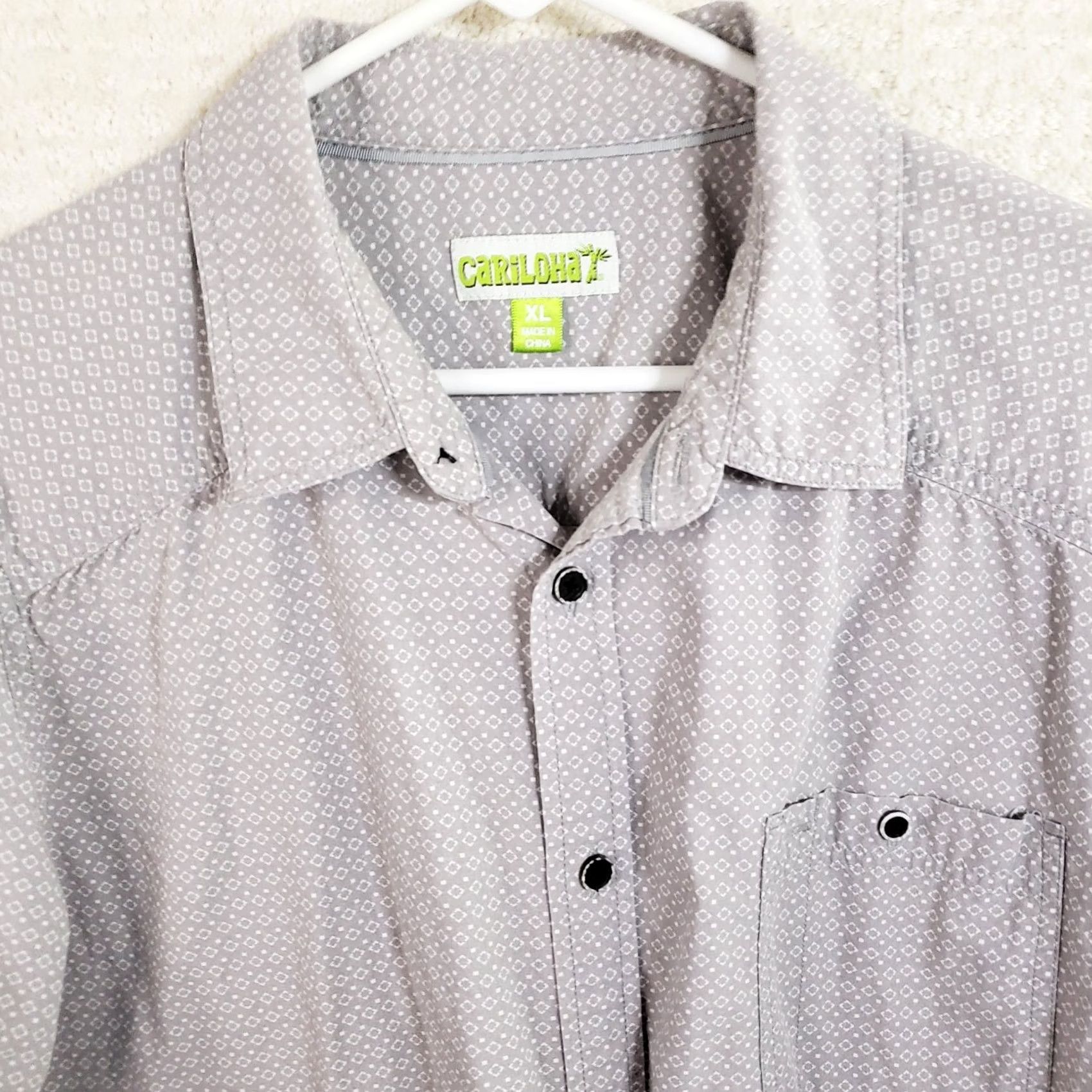 Vintage Cariloha Shirt Mens XL Gray Geometric Button Bamboo Cotton Blend Short Sleeve Size US XL / EU 56 / 4 - 4 Thumbnail