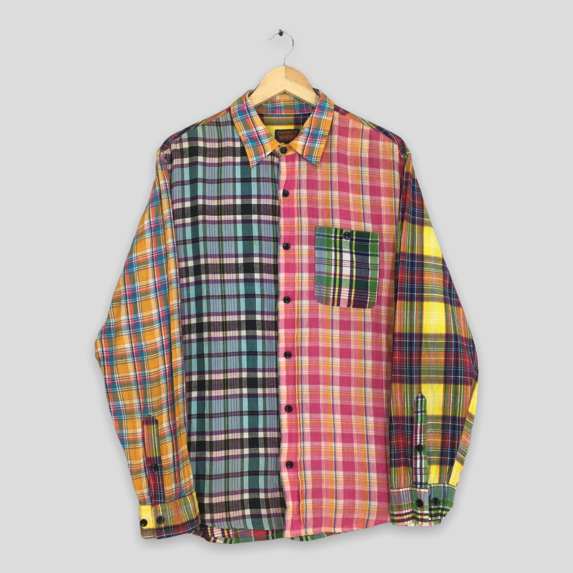 image of Oxford x Twenty Works Patchwork Boro Kapital Checkered Shirt Xl, Men's