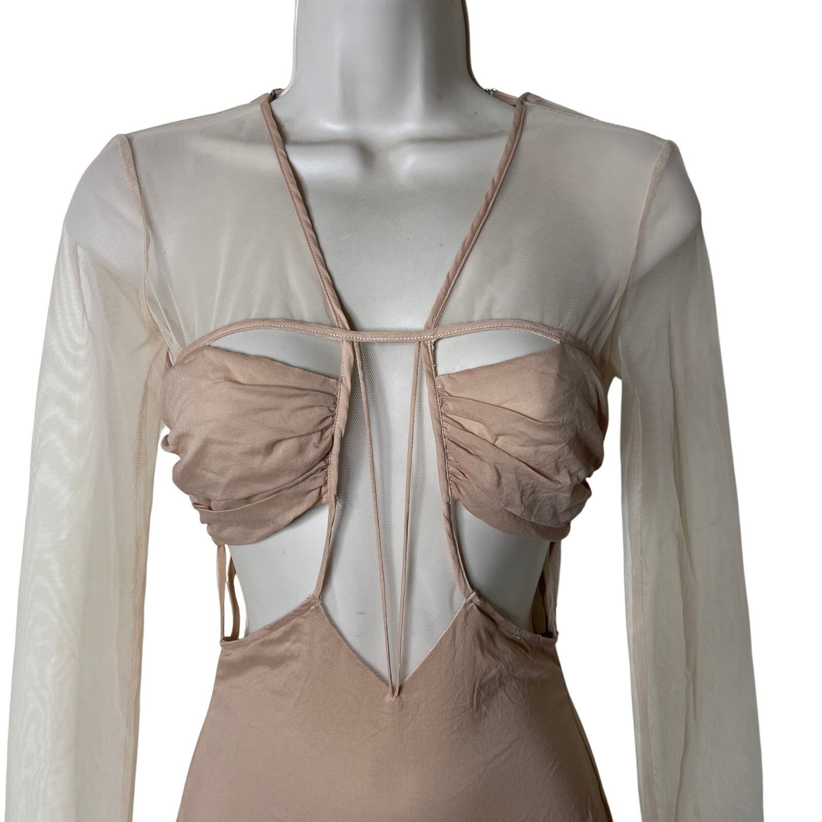 Nensi Dojaka Nensi Dojaka Gathered Long Sleeve Bra Top In Sable Tan Sz XS Size XS / US 0-2 / IT 36-38 - 3 Thumbnail