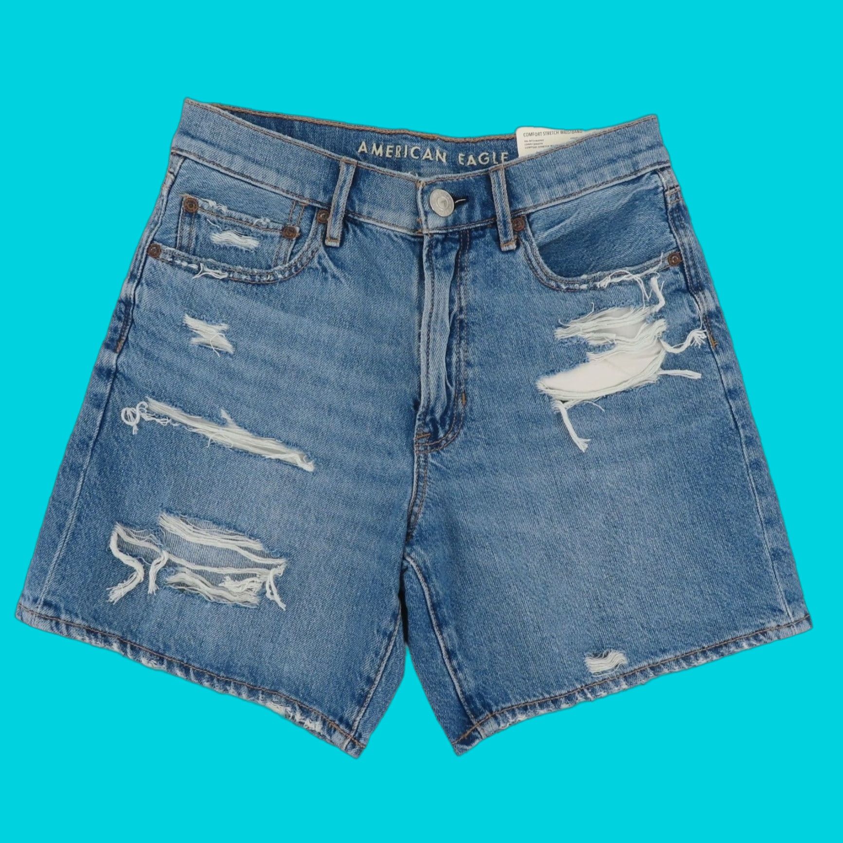 American Eagle Outfitters VINTAGE American Eagle Outfitters Women 2 26W 90s Boyfriend Long Length Distressed Denim Shorts NEW Size 26" / US 2 / IT 38 - 1 Thumbnail
