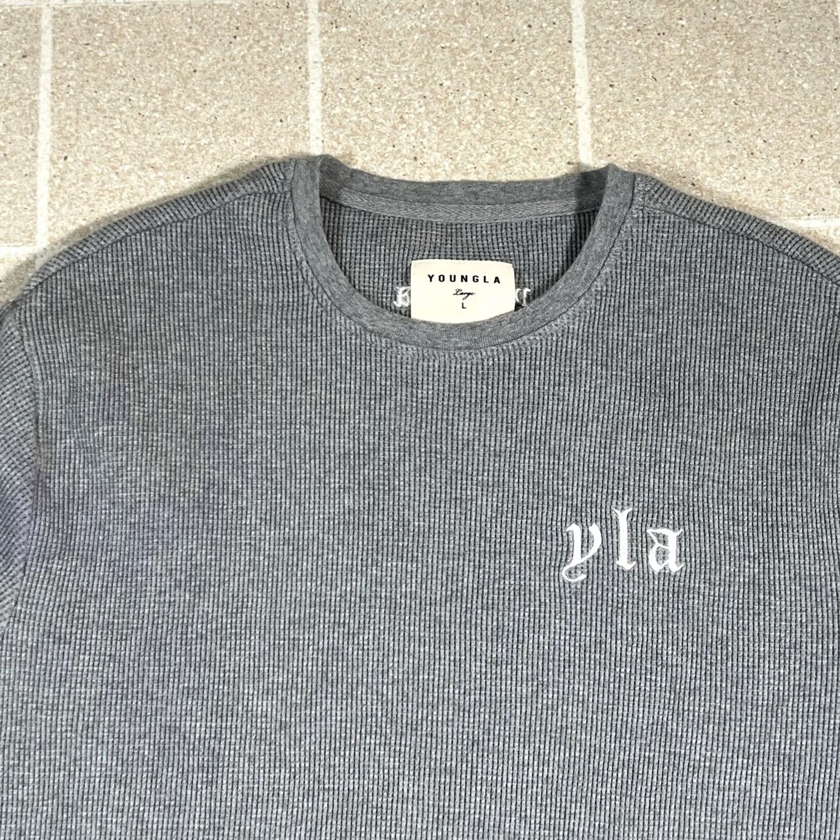 YoungLA VINTAGE YoungLA Waffle 427 Tee Knit Oversized Gym Shirt Lifting Heavy Cotton Men Large Gray Mens Size US L / EU 52-54 / 3 - 2 Thumbnail