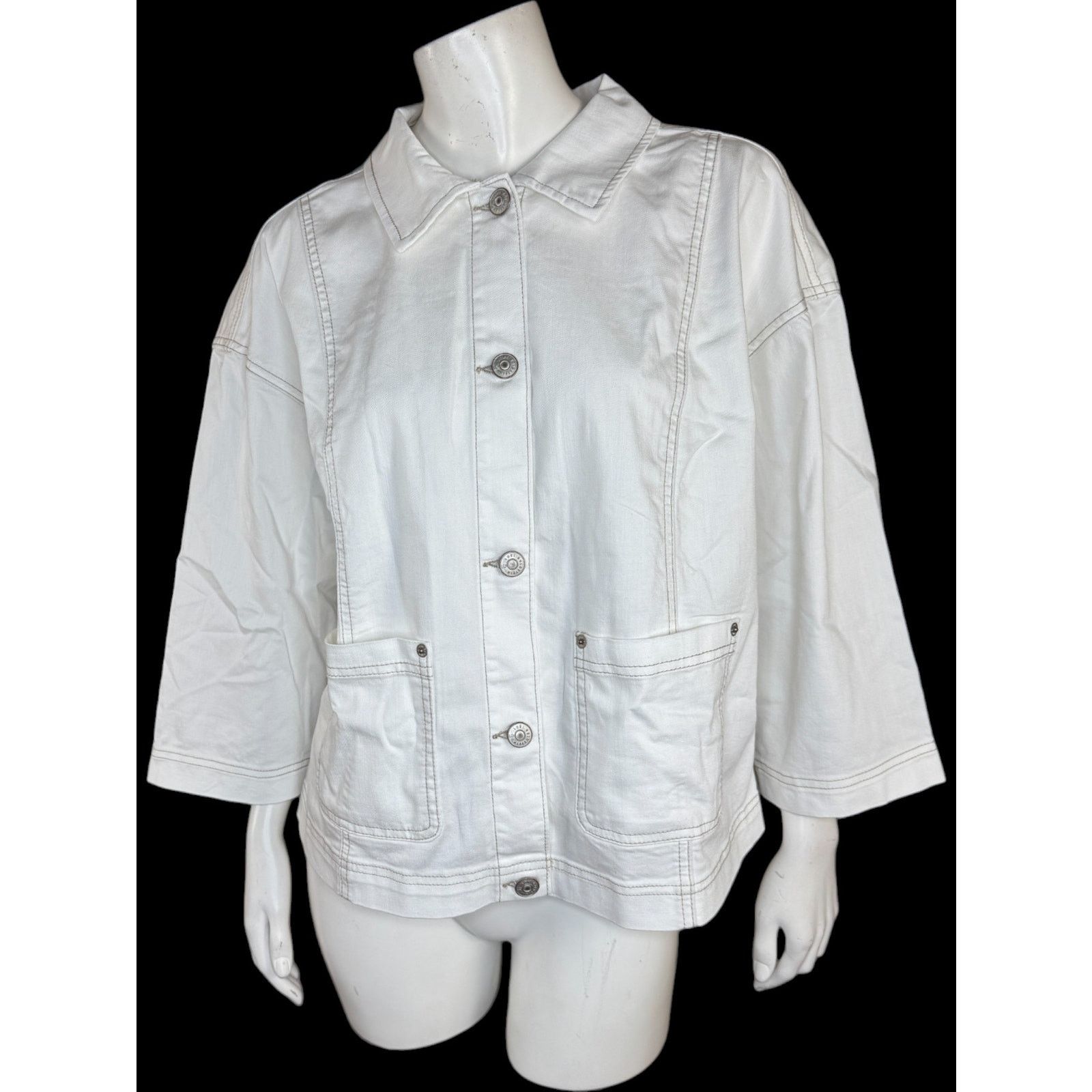 Other LOGO by Lori Goldstein 3/4 Sleeve Denim Jacket White 14 Size XL / US 12-14 / IT 48-50 - 1 Thumbnail