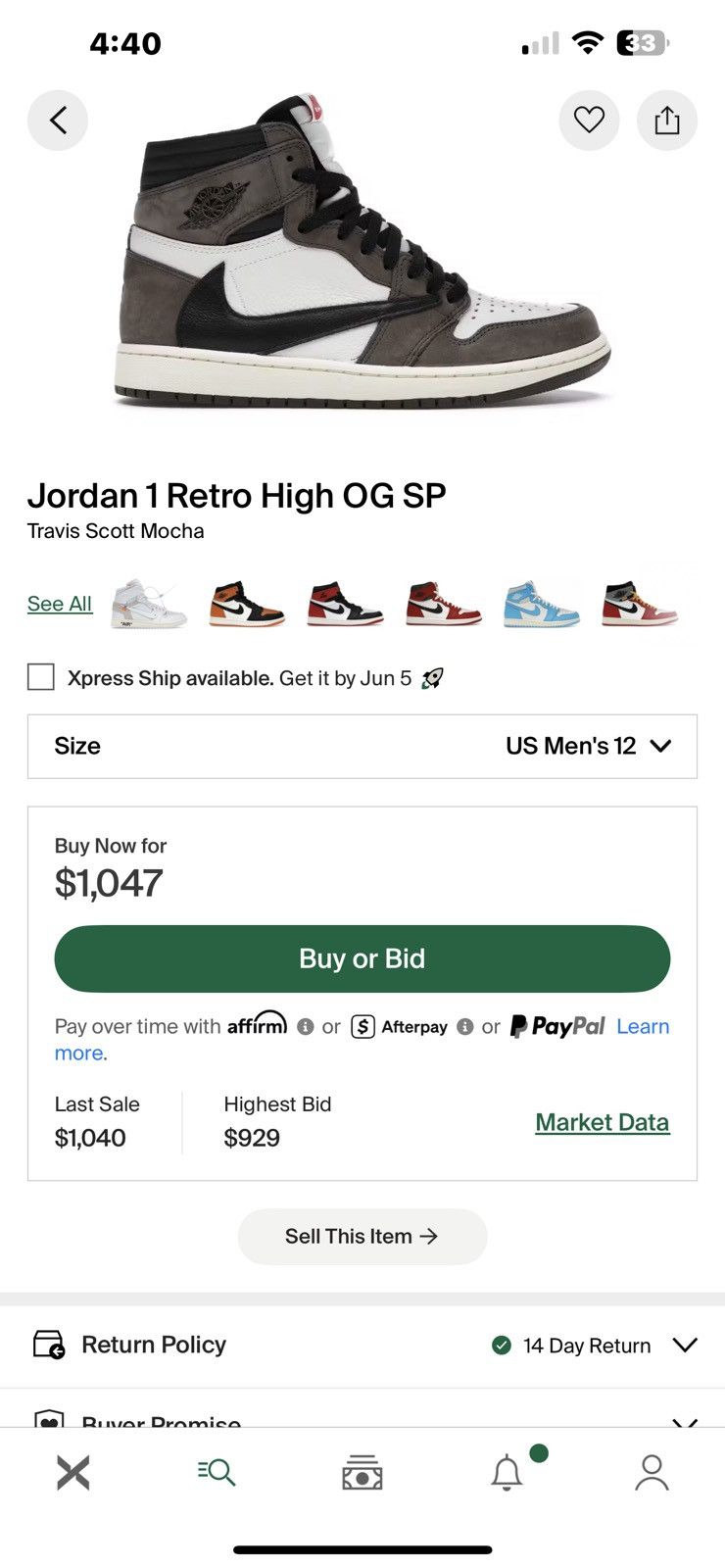 Jordan Brand Travis Scott Jordan 1 High “Mocha” Size US 12 / EU 45 - 2 Thumbnail