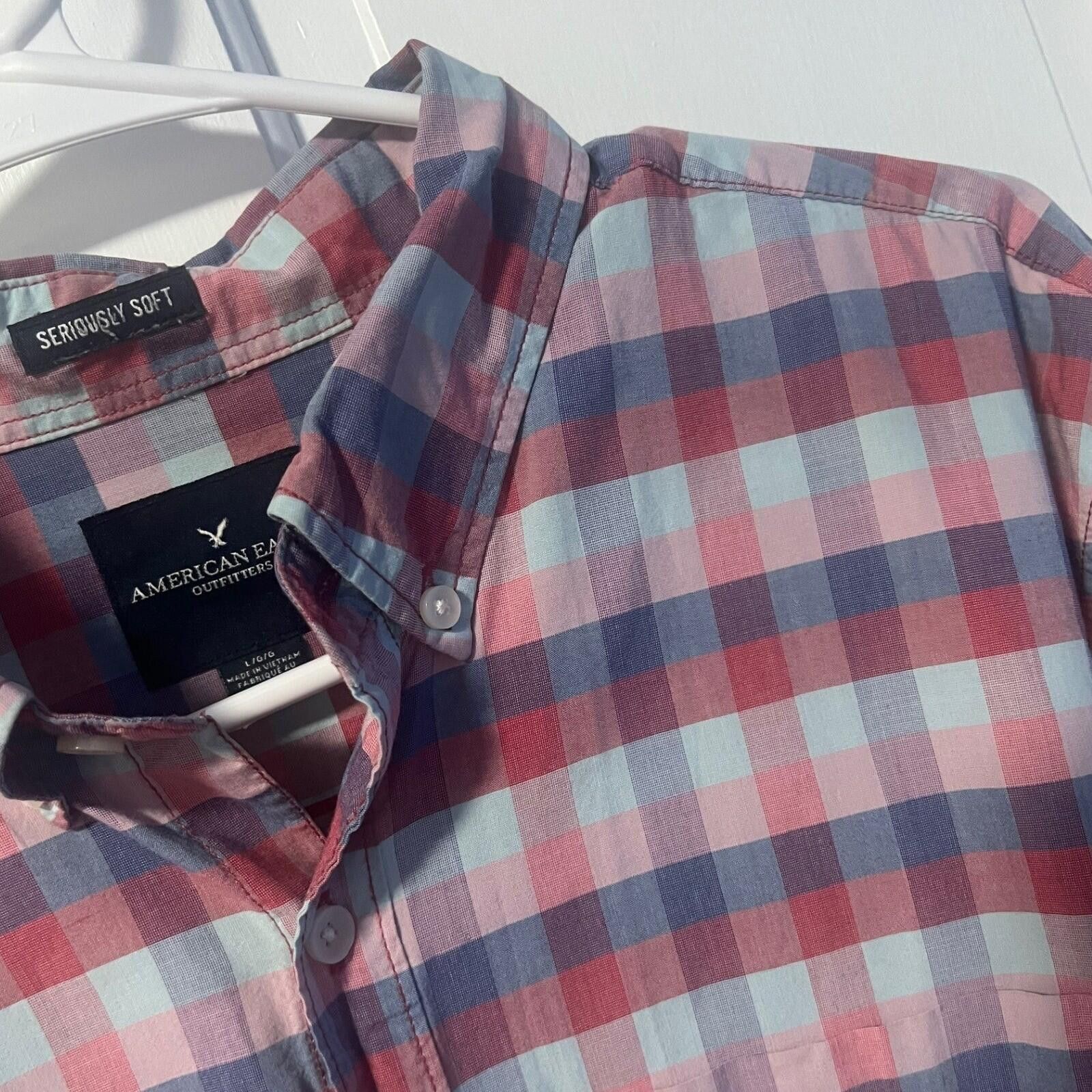 American Eagle Outfitters American Eagle Button Down Mens L Red Blue Plaid Soft Shirt Size US L / EU 52-54 / 3 - 1 Thumbnail