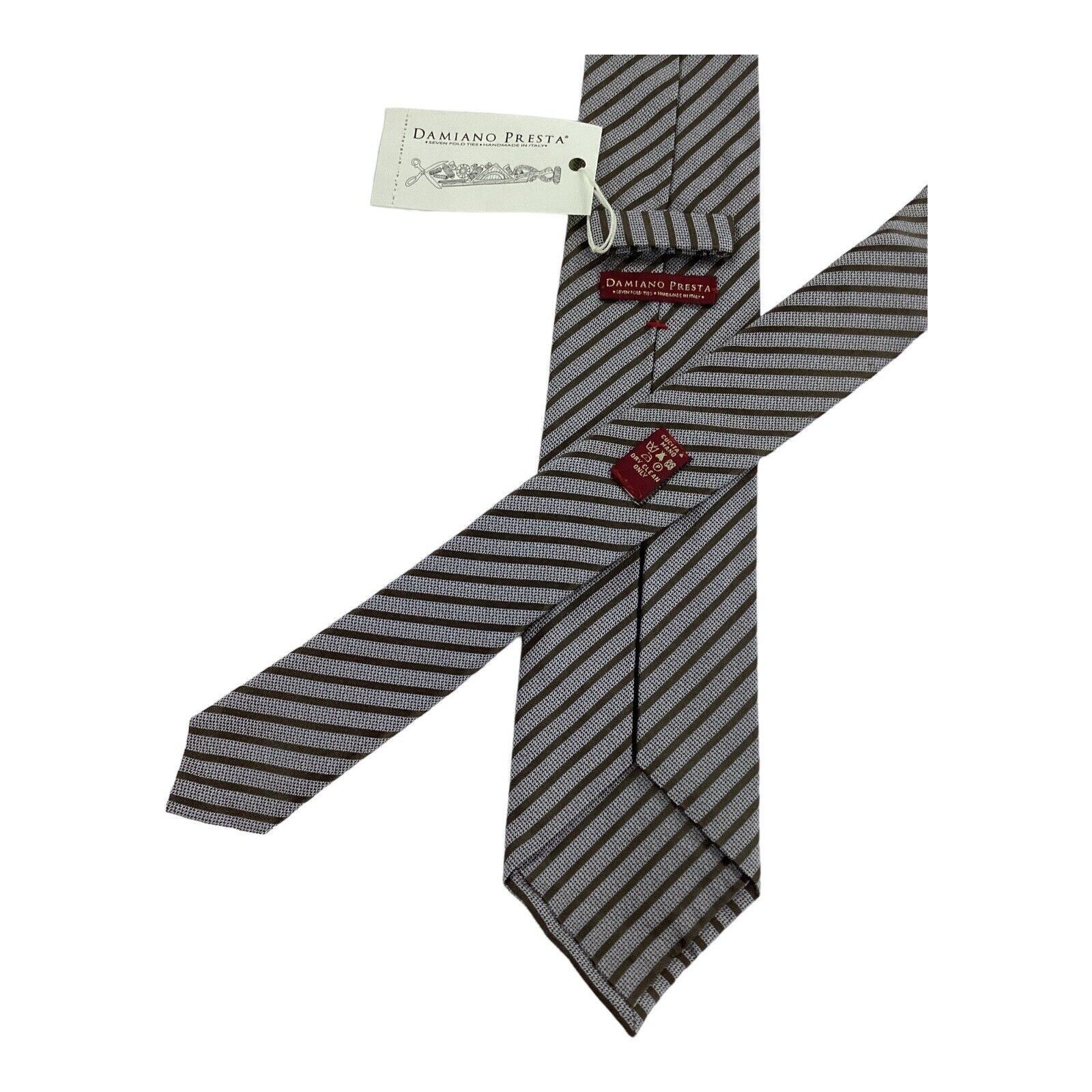 Other DAMIANO PRESTA 7Folds Gray Striped Luxury Silk Tie Hand Made Size ONE SIZE - 4 Thumbnail