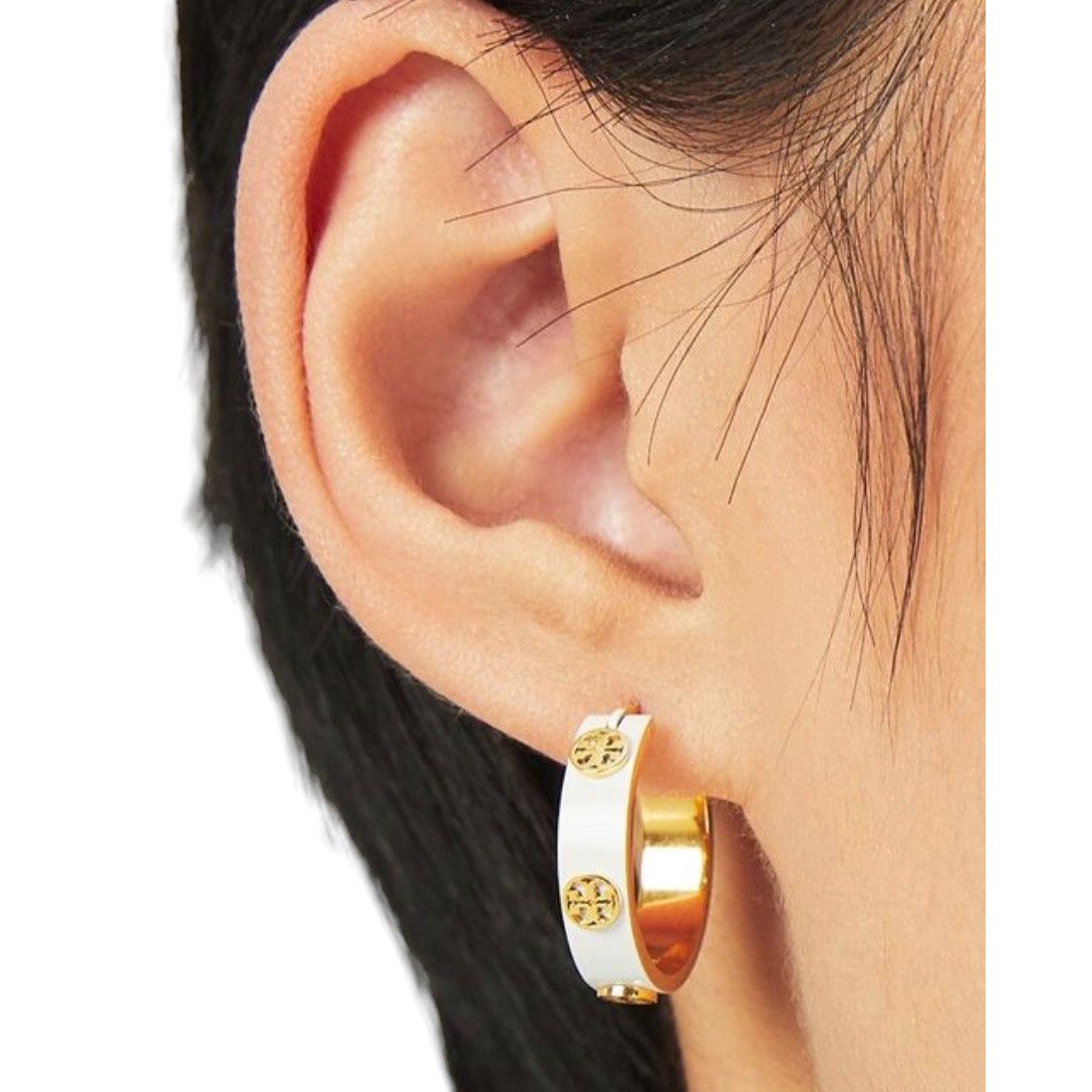 Tory Burch ✺ TORY BURCH WHITE AND GOLD MILLER HOOP EARRINGS ✺✺ Size ONE SIZE - 4 Thumbnail