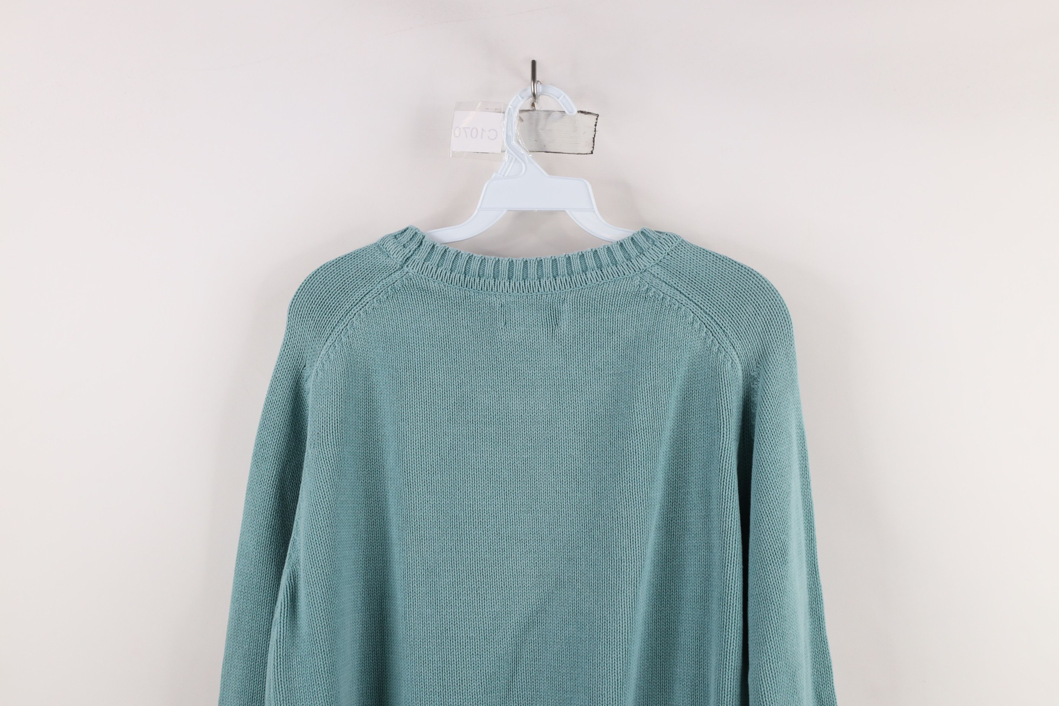 Lands' End × Vintage Vintage 90s Lands End Blank Cotton Knit Sweater Teal USA Size L / US 10 / IT 46 - 12 Thumbnail