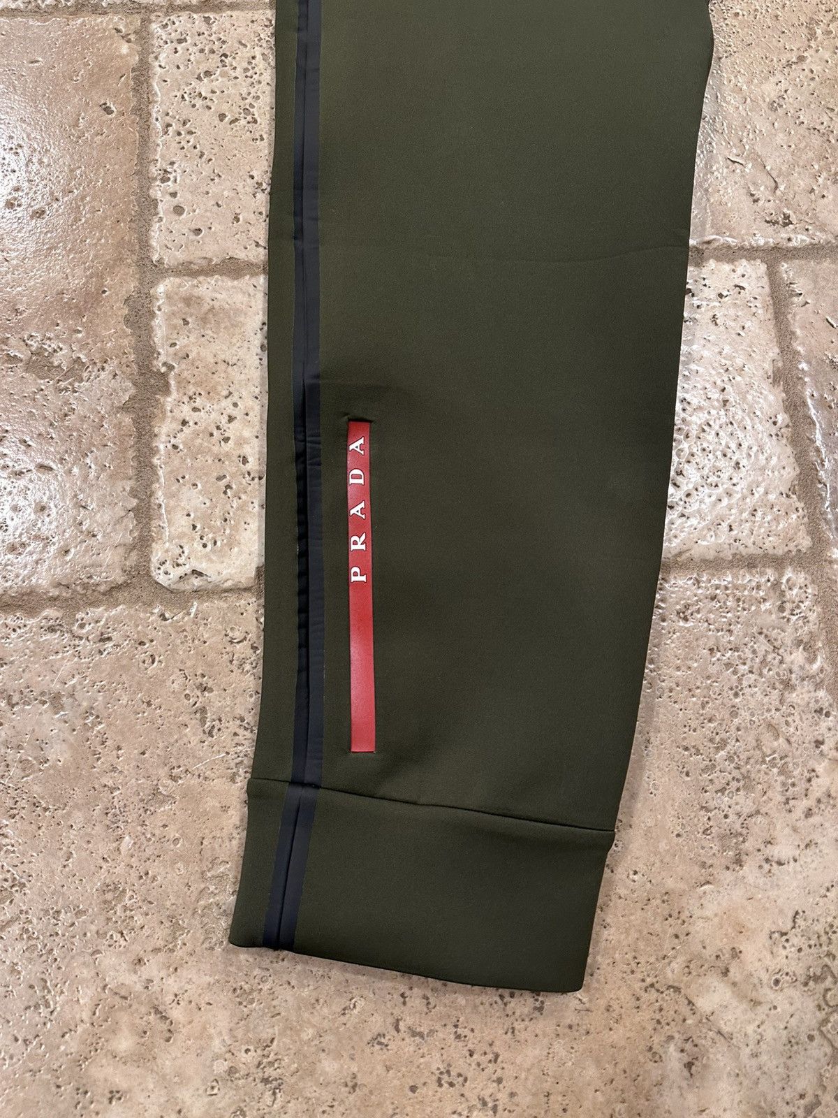 Prada Prada Neoprene Linea Rossa Logo Tech Olive Track Jogger Pant Size US 36 / EU 52 - 2 Thumbnail