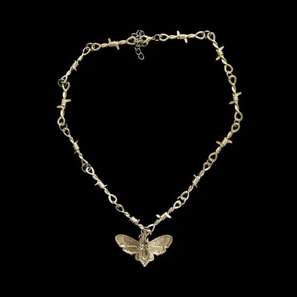 VIBE Chrome Necklace Spike Post Barb Wire Punk Butterfly Chain Size ONE SIZE - 4 Thumbnail