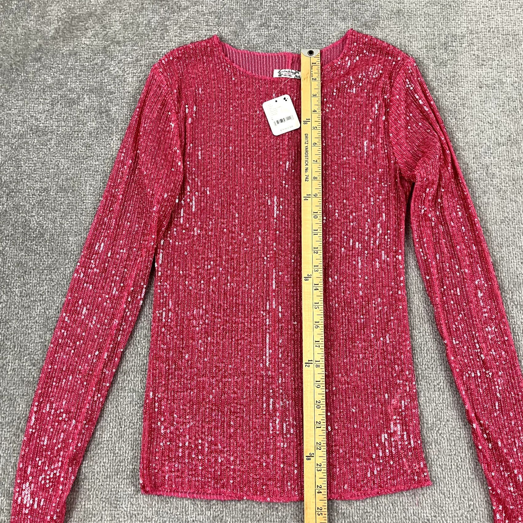 Free People FREE PEOPLE Shirt Womens Small Hot Pink Combo Sequin Sparkle Long Sleeve Party Casual Blouse Size S / US 4 / IT 40 - 4 Thumbnail