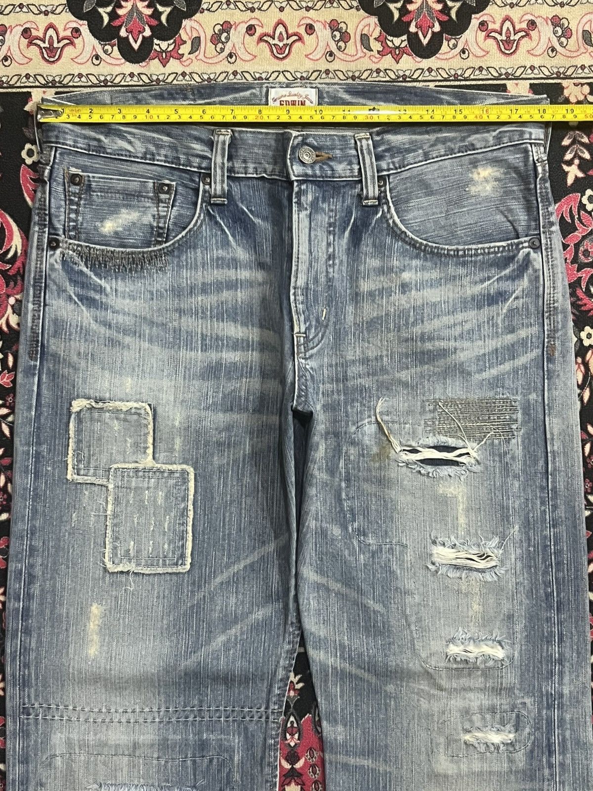 Kapital Vintage Japanese Brand Edwin XVS Patchwork Sashiko Blue Jean Size US 34 / EU 50 - 14 Thumbnail