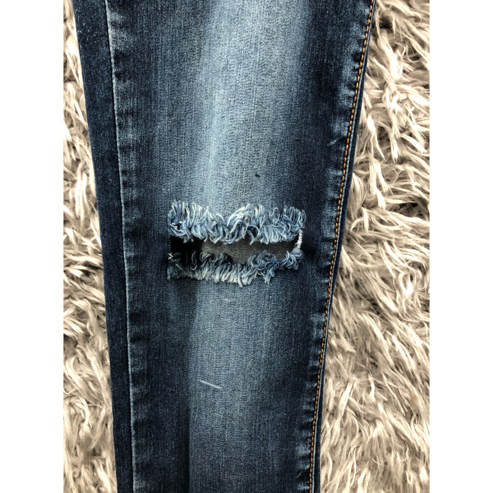 Denime Goga Jeans Skinny Womens Junior Size 11 Mid Rise Dark Blue Denim 5-Pocket Comfort Pockets Belt Loops Size 32" / US 10 / IT 46 - 5 Thumbnail