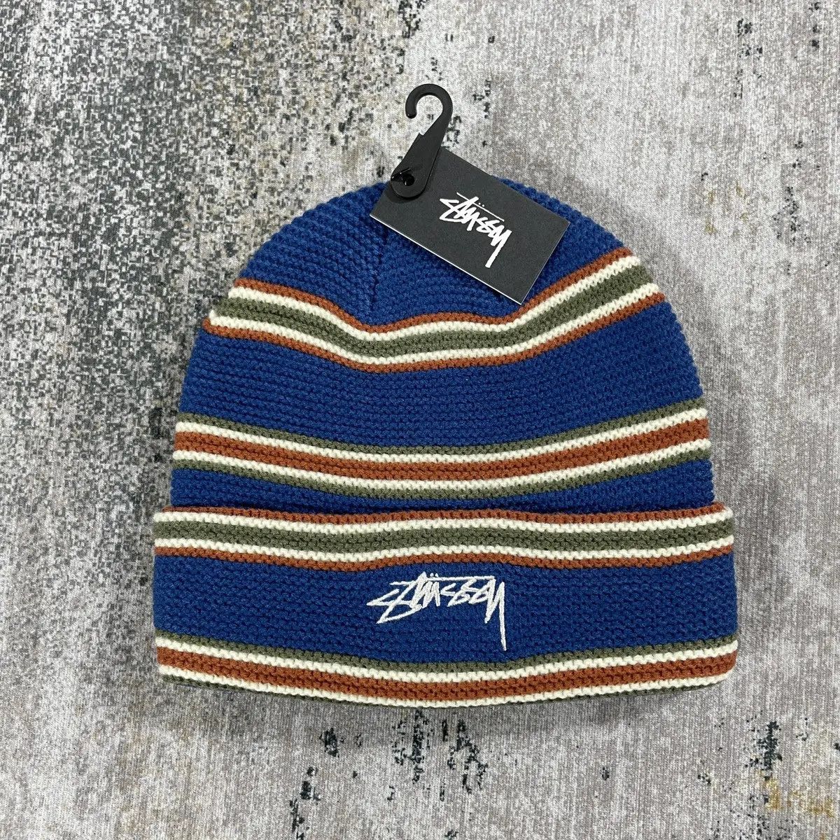 Stussy TRIPLE STRIPES BEANIE HAT // BLUE Size ONE SIZE - 1 Thumbnail
