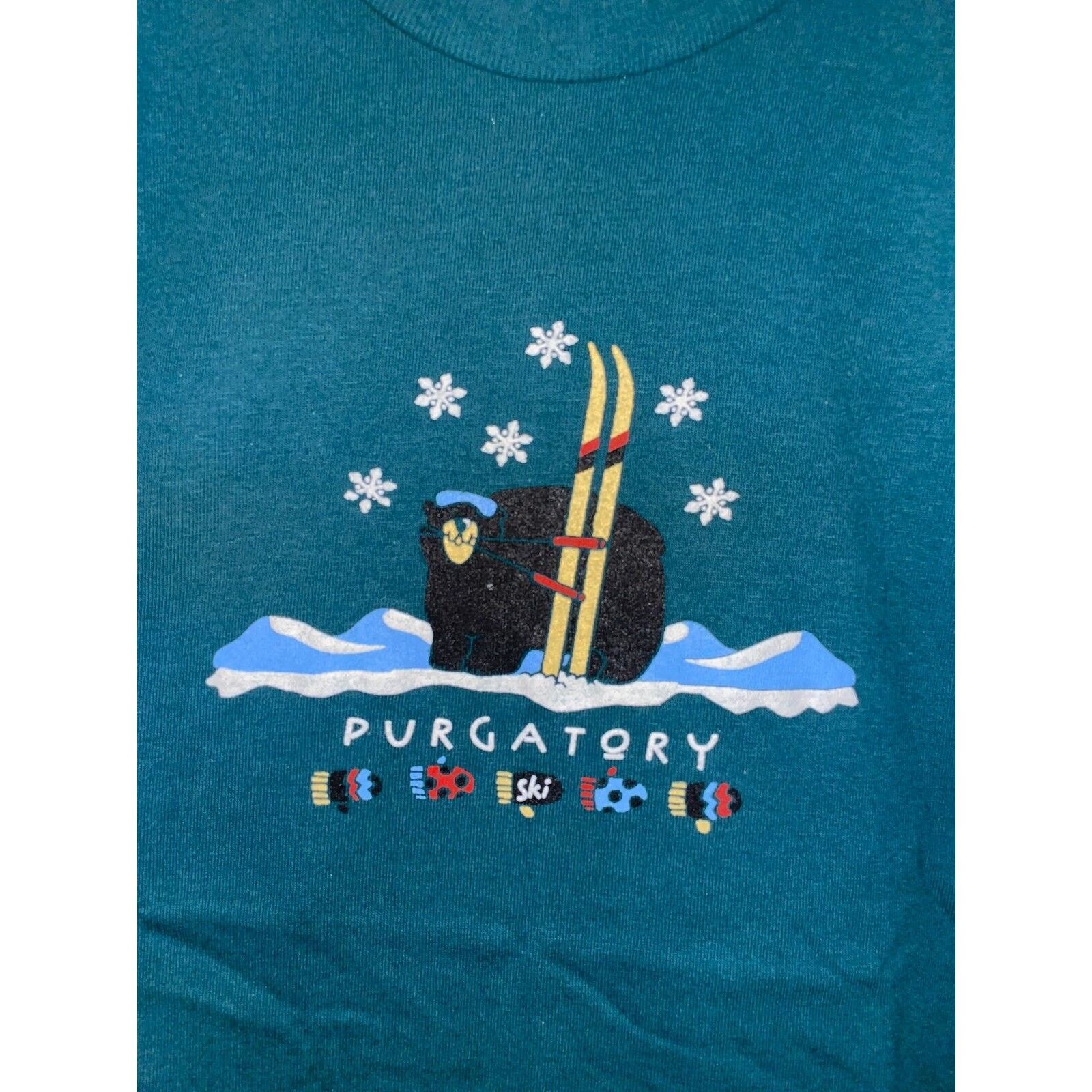 Vintage 90s Youth Shirt Purgatory Bear Ski Green Shirt Children Size L / US 10 / IT 46 - 2 Thumbnail