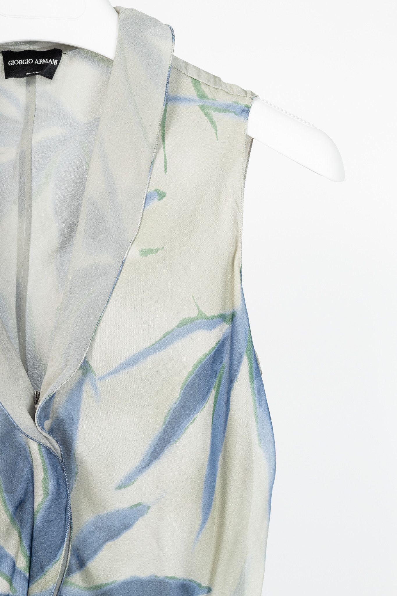 Giorgio Armani Giorgio Armani Grey & Blue Silk Floral-Print Dress Size XL / US 12-14 / IT 48-50 - 5 Thumbnail