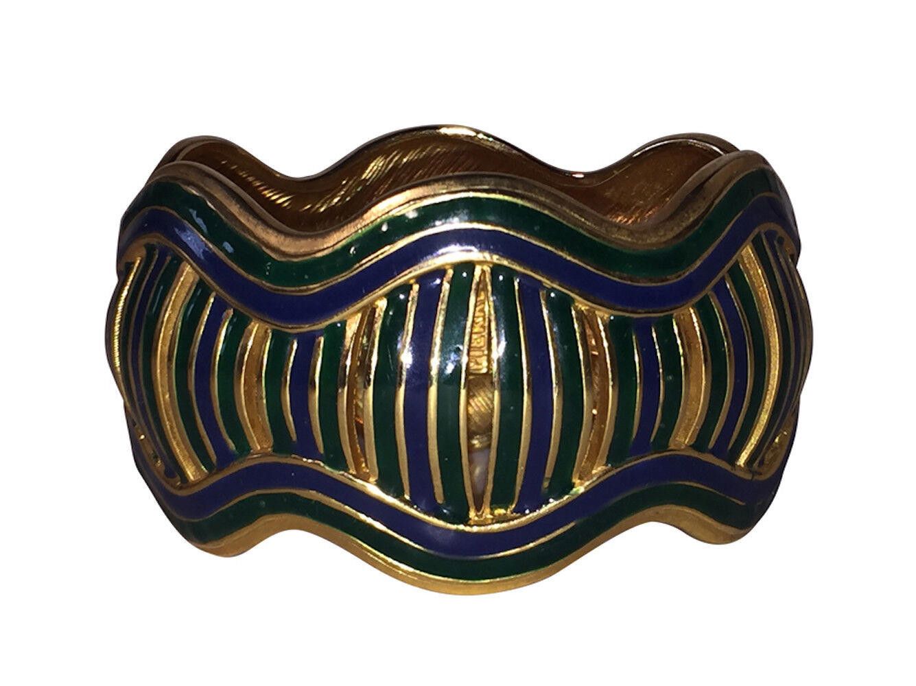 Pierre Cardin Pierre Cardin Runway Blue Green Enamel Clamper Bracelet Size ONE SIZE - 1 Thumbnail