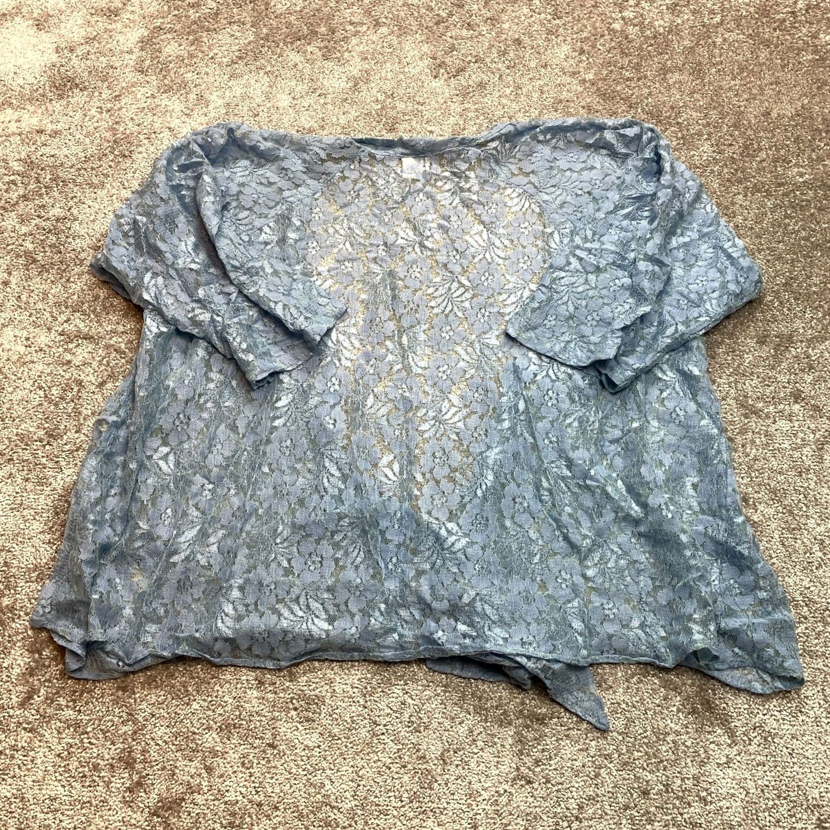 Vintage Lola P. Kimono Blouse Top Womens 4X Open Front Long Sleeve Lightweight Blue Lace Shirt Womens 4X Blue Lace Kimono Blouse Casual Sleeve Pair Of Words? Size XXL / US 16-18 / IT 52-54 - 7 Thumbnail