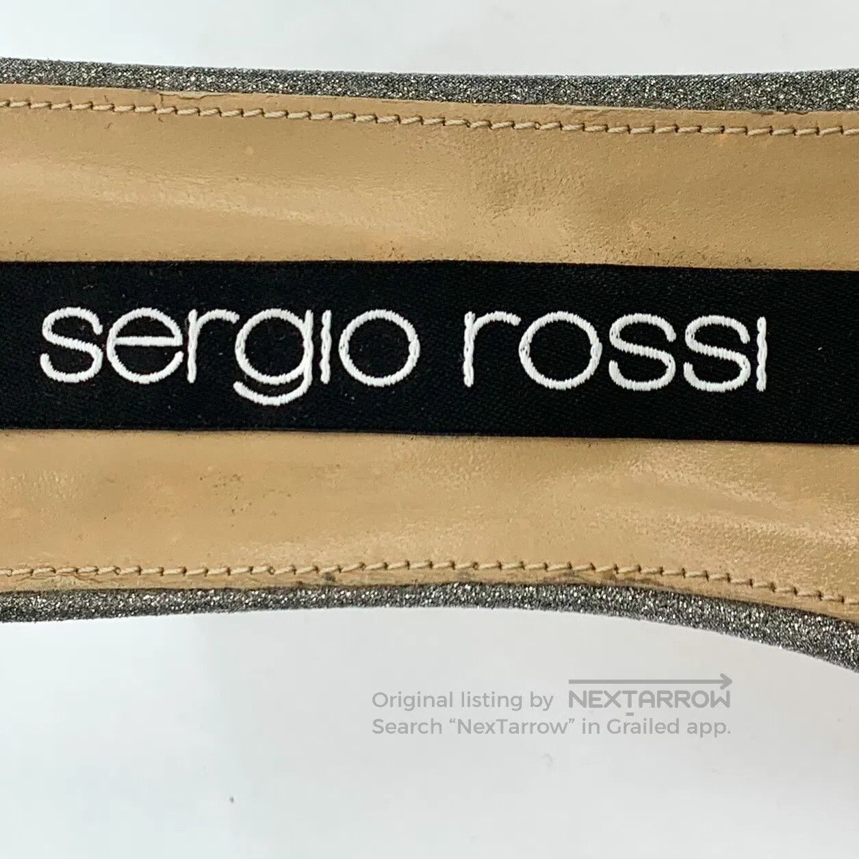 Sergio Rossi Sergio Rossi Silver Square Toe Glitter One-Strap Block Hee Size US 7 / IT 37 - 7 Thumbnail