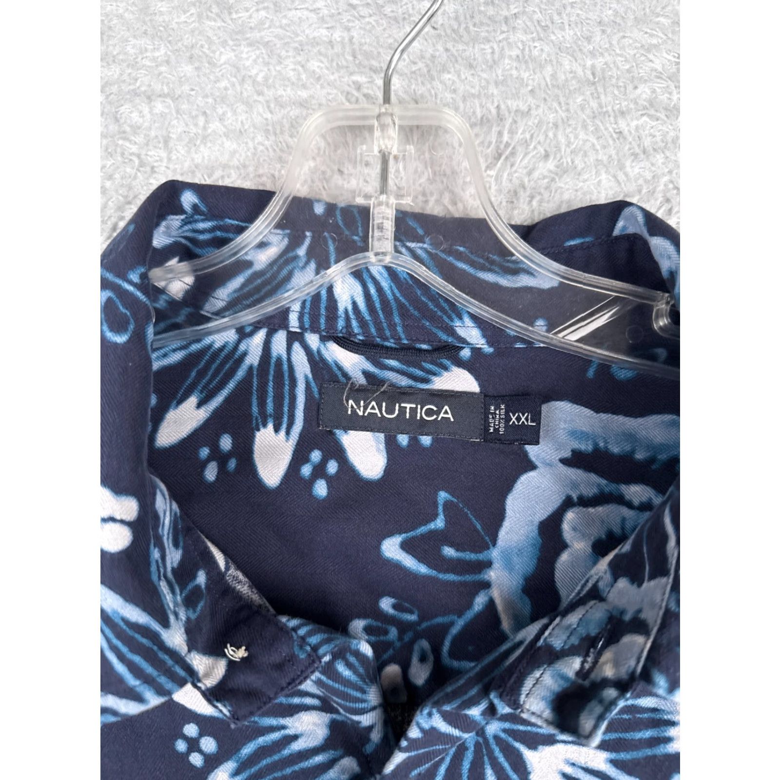 Nautica Nautica Shirt Men 2XL Blue Floral Silk Short Sleeve Button-Up Vacation Beach Aloha 90s Mens Size US XXL / EU 58 / 5 - 6 Thumbnail