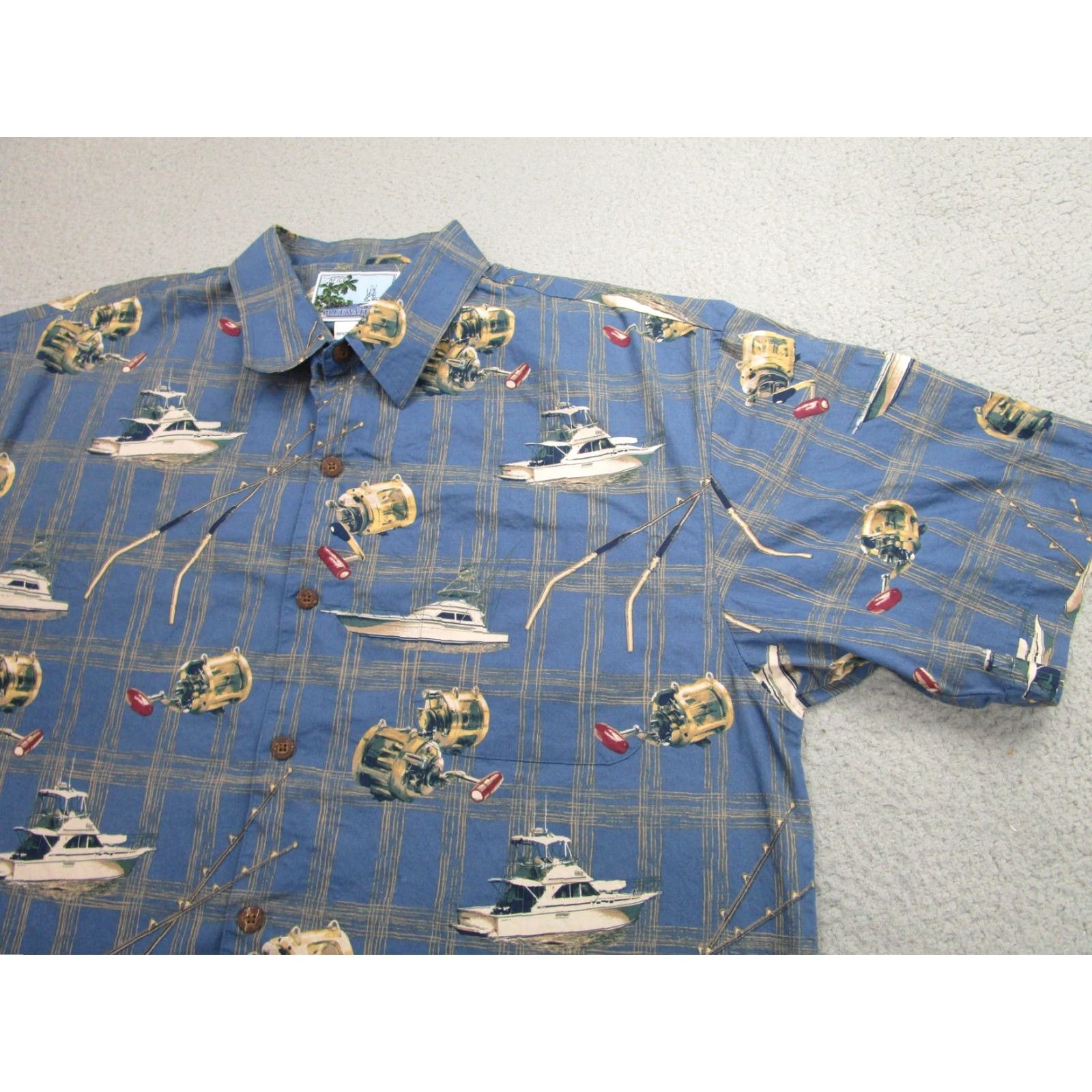 Vintage VINTAGE? No, it's not vintage. AFTCO Bluewater Shirt Mens XL Blue Graphic Print Short Sleeve Camp/Hawaiian Button-Up with Pockets Size US XL / EU 56 / 4 - 2 Thumbnail