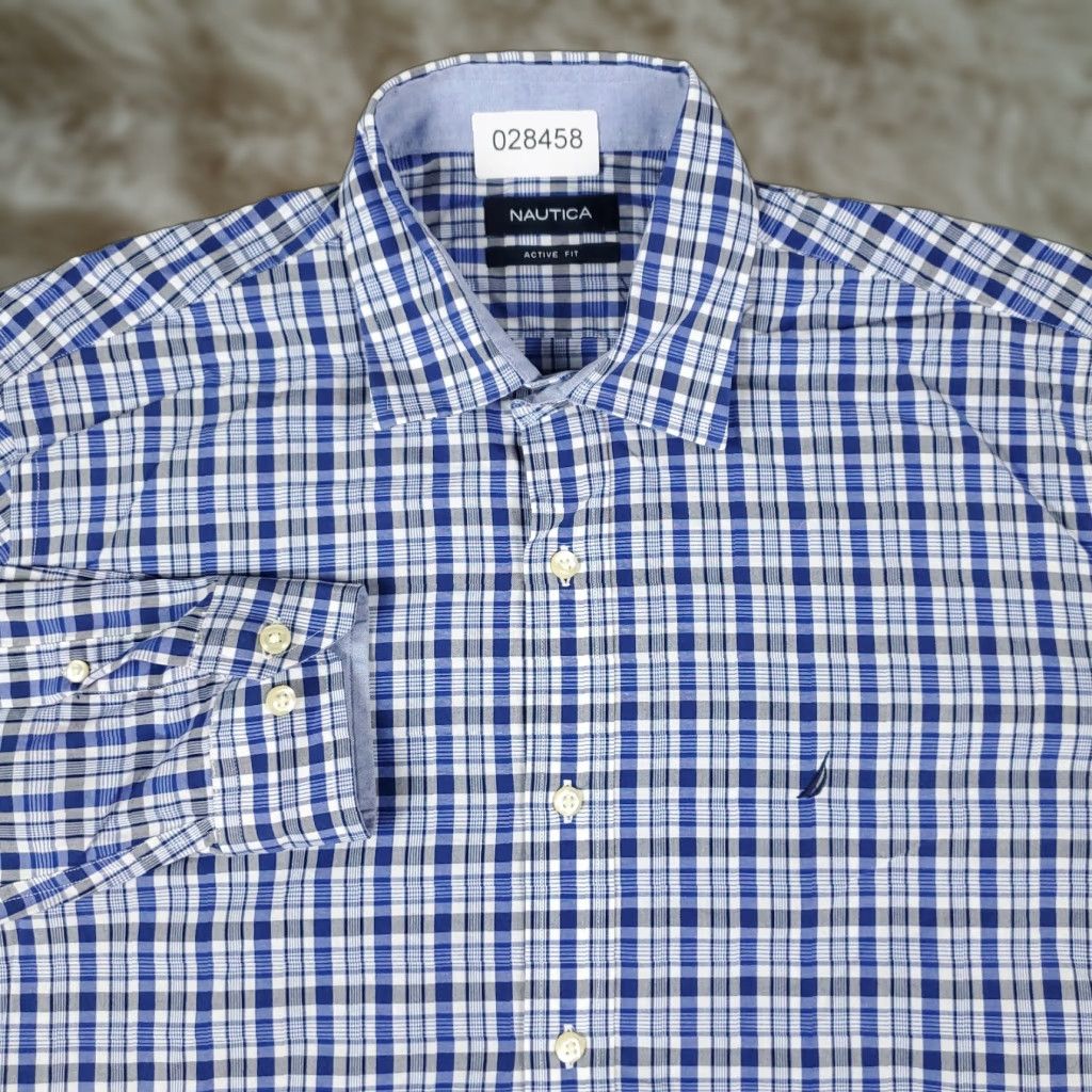 Nautica Nautica Dress Shirt Mens Size 16 Blue Plaid Long Sleeve Button Up Regular Fit Size 42R - 1 Thumbnail