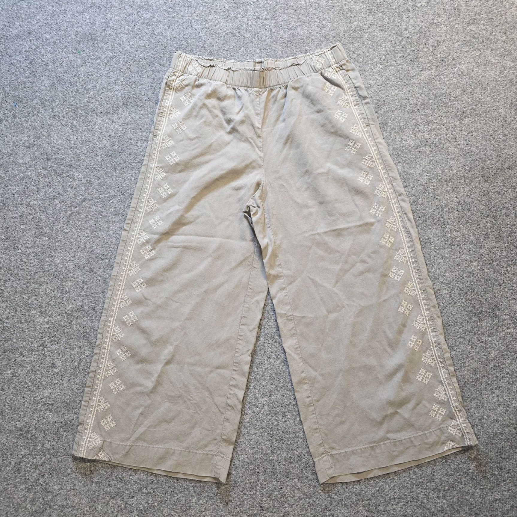J. Jill J Jill Pants Women Size Small Gray Embroidery Crop Capri Wide Leg Pull On Casual Size 29" - 2 Thumbnail