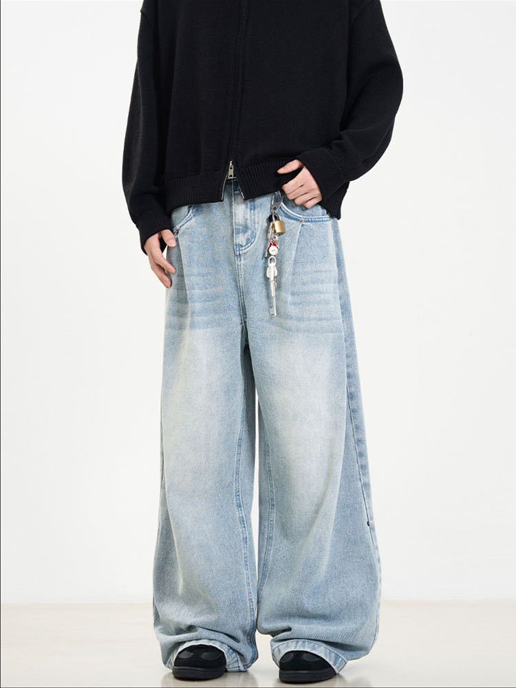 Vintage Retro men's loose straight wide-leg washed blue jeans Size US 32 / EU 48 - 2 Thumbnail