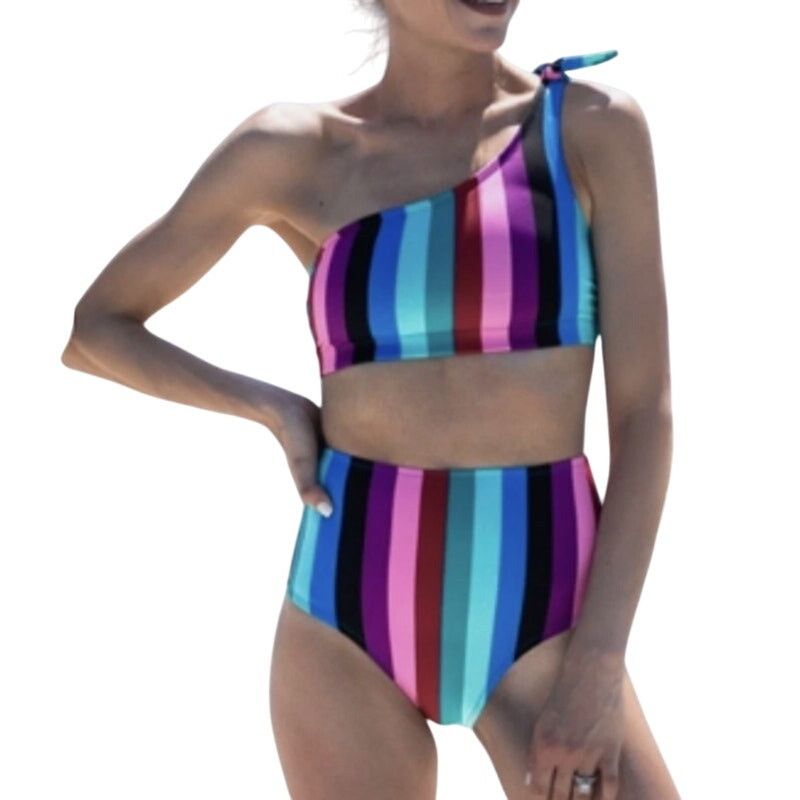 Old Navy Old Navy Multicolor Stripe Single Shoulder Bikini Top Large Size L / US 10 / IT 46 - 5 Thumbnail