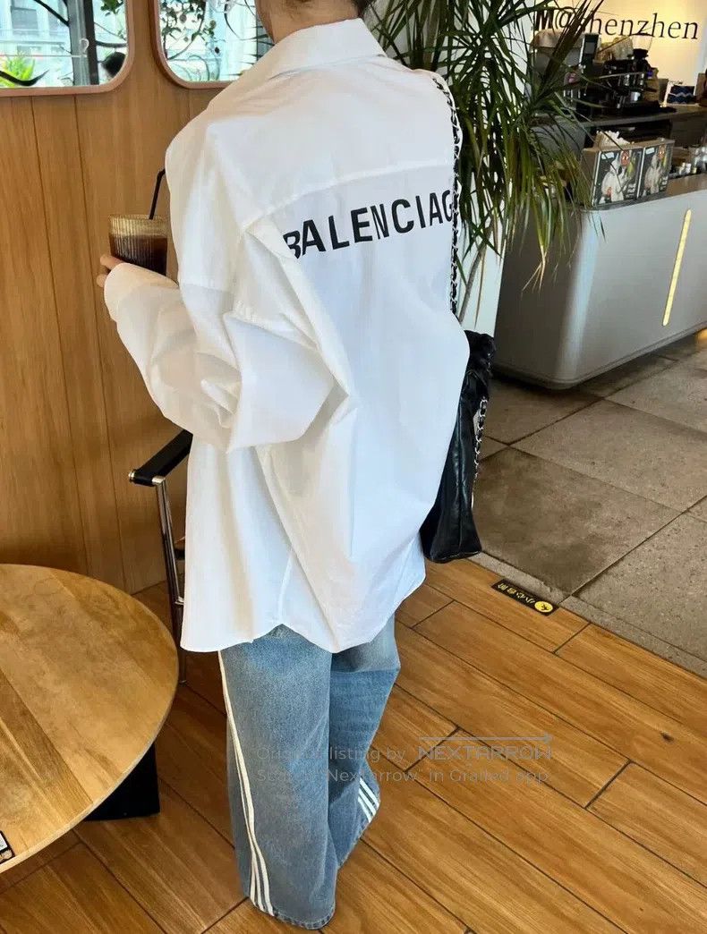 Balenciaga Balenciaga Back Logo Long Sleeve White Shirt Size XS / US 0-2 / IT 36-38 - 9 Thumbnail