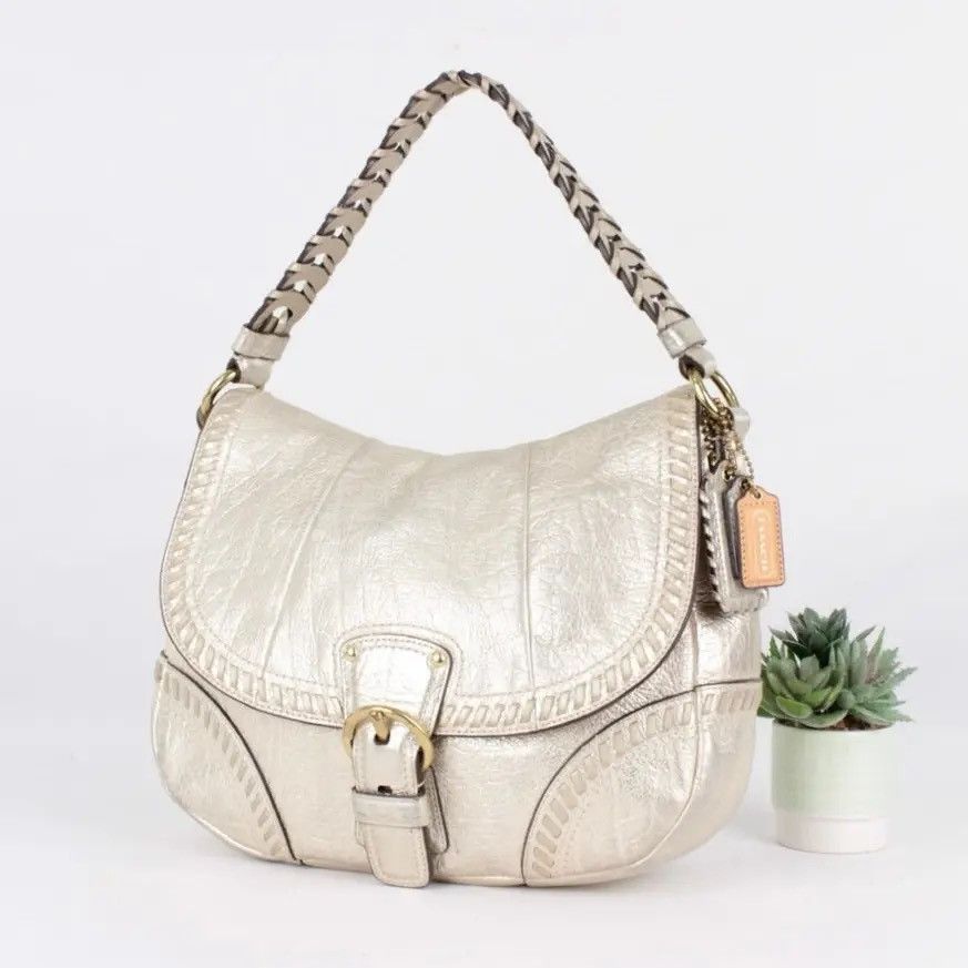 Coach Coach Metallic Whipstitch Leather Bag in Champagne Gold Size ONE SIZE - 1 Thumbnail