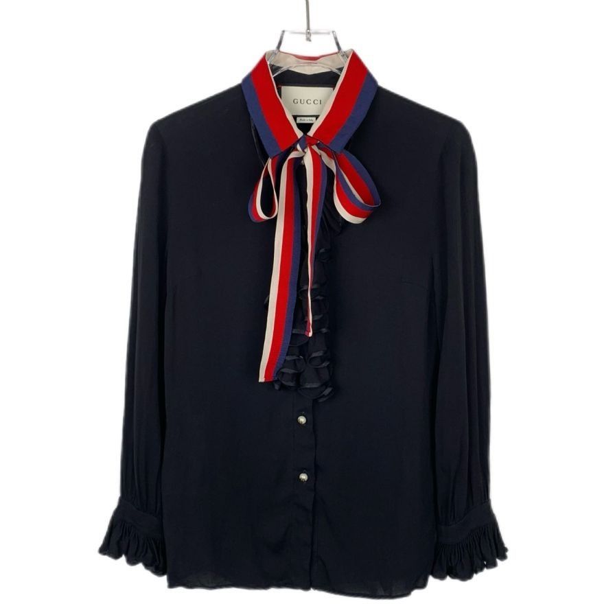 Gucci Gucci Double G Buckle Stripe Tie Black Silk Shirt (Size 36) Size XS / US 0-2 / IT 36-38 - 1 Thumbnail