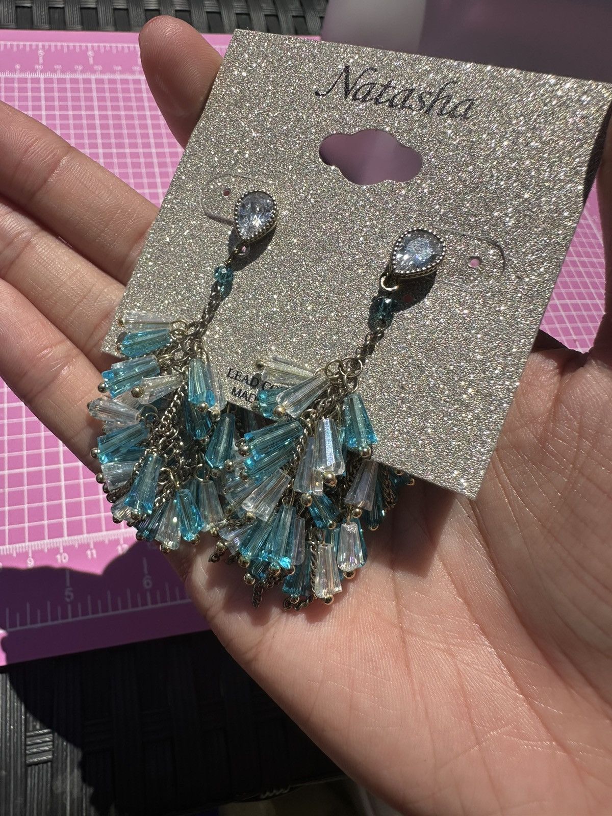 Designer Natasha water blue beads tassels stud back unique closure Size ONE SIZE - 5 Thumbnail