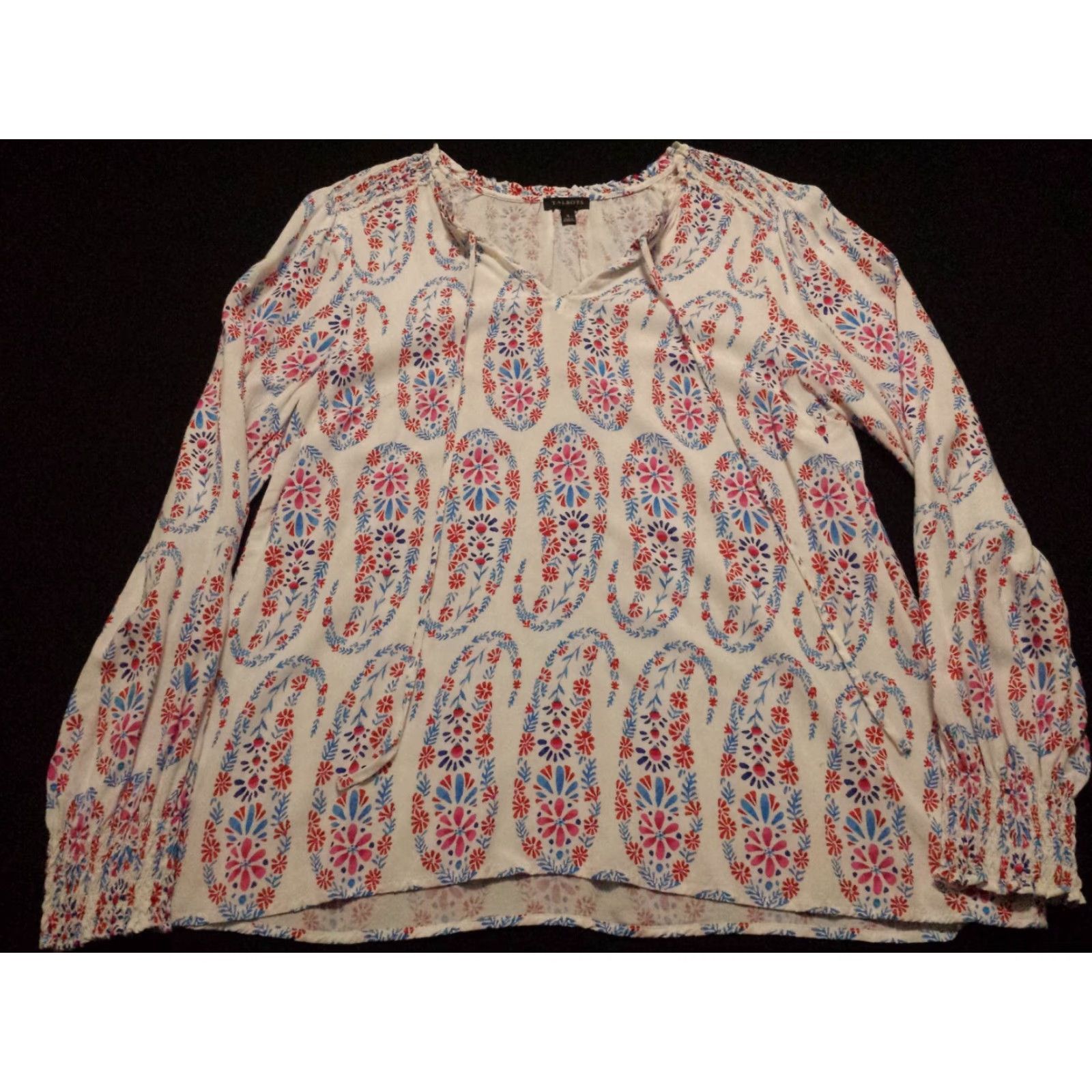 Talbots Talbots Blouse Shirt Womens S Multicolor Paisley V-Neck Pullover Long Sleeve Size S / US 4 / IT 40 - 3 Thumbnail