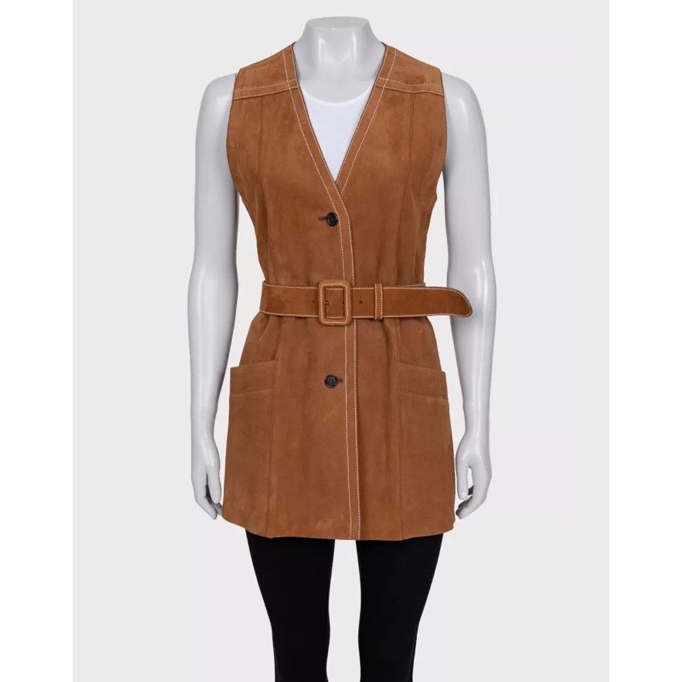 Prada Prada Brown Lambskin Long Vest with Belt - IT40 / S Size S / US 4 / IT 40 - 1 Thumbnail