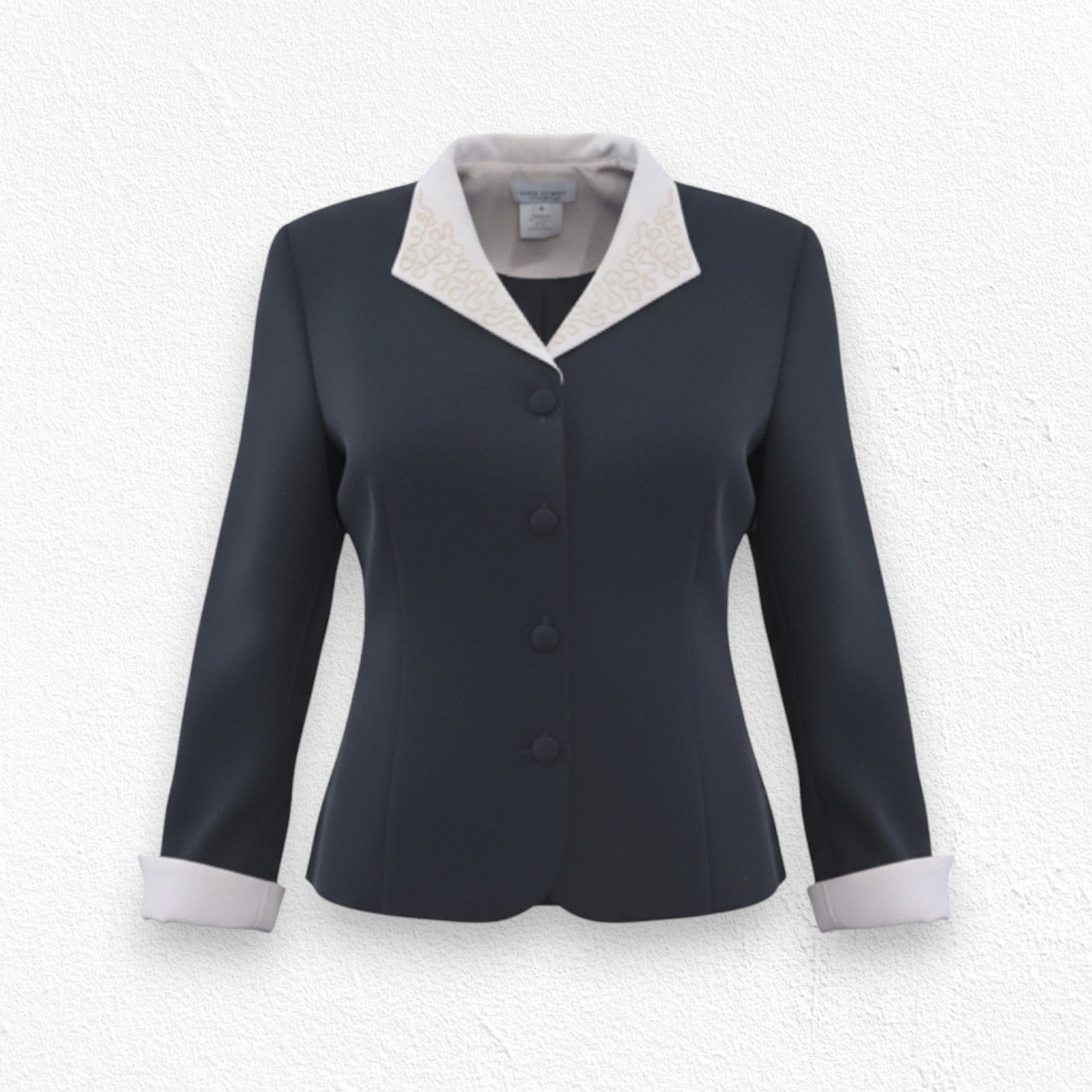 Vintage 90s Beaded Collar Black Office Jacket Size 8P Size M / US 6-8 / IT 42-44 - 1 Thumbnail