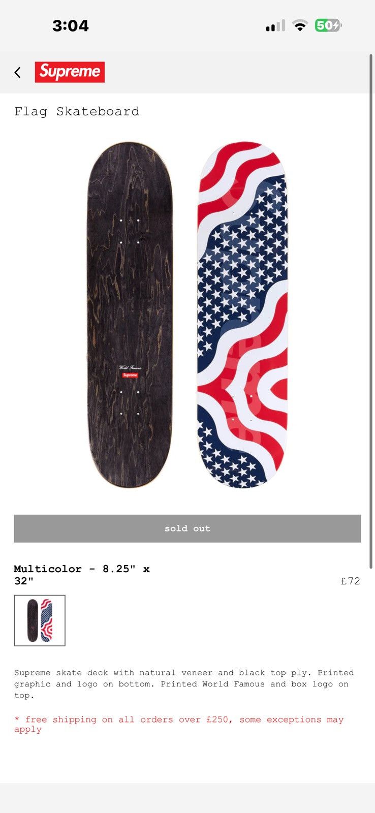 Supreme Supreme Flag skateboard Multicolor - 8.25" × 32" Size ONE SIZE - 3 Thumbnail