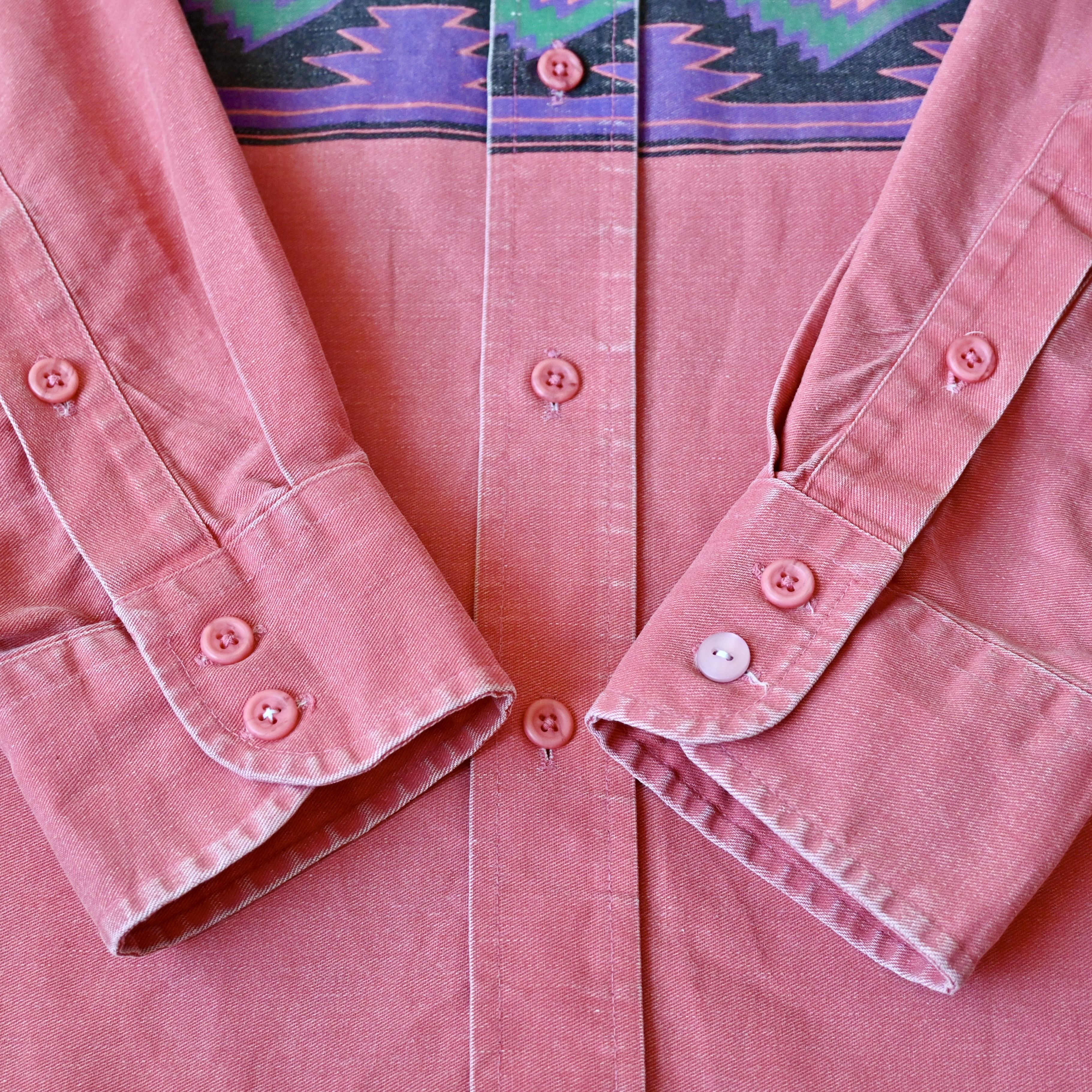 Vintage VTG Wrangler Brushpopper shirt Aztec Navajo peach pink 17.5 Size US XL / EU 56 / 4 - 8 Thumbnail