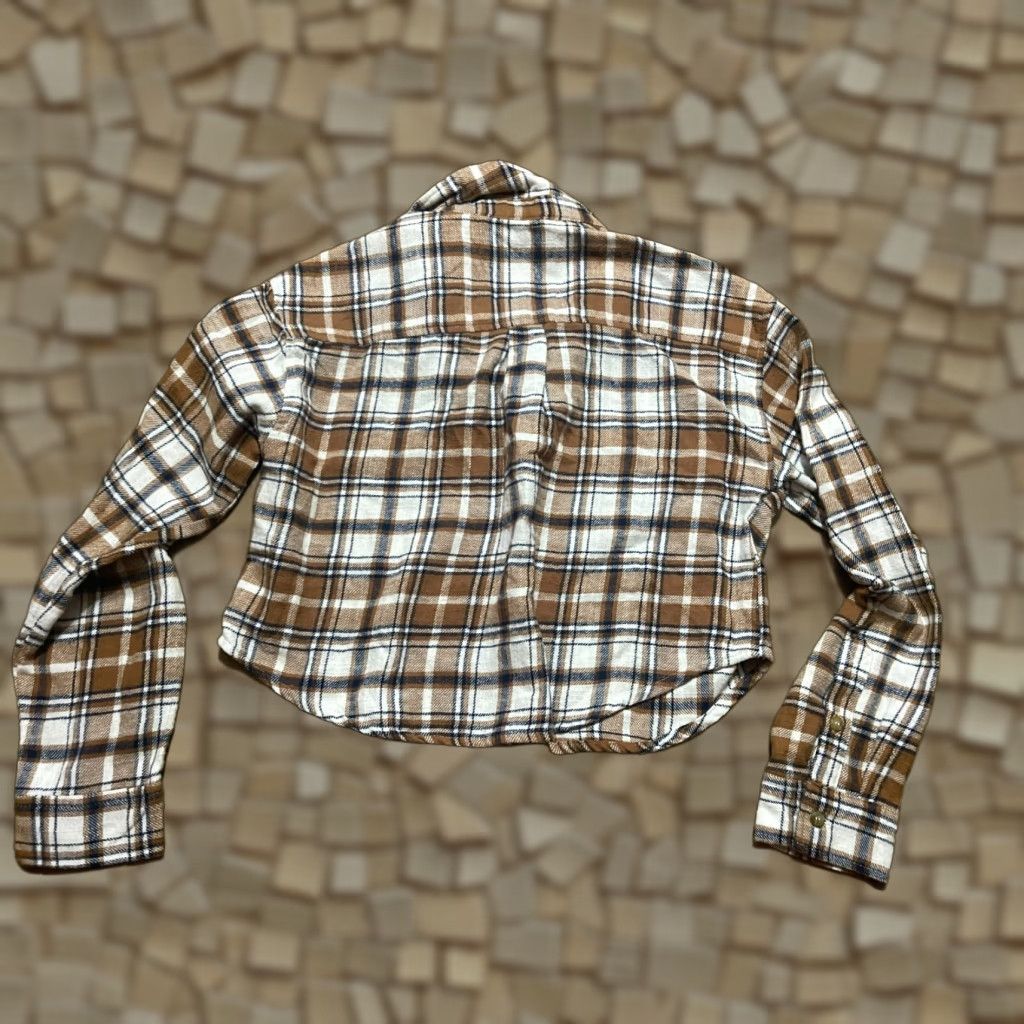 Vintage Love Tree Shirt Womens Small Crop Top Button Up Plaid Brown White Black Cropped Fall Spring Long Sleeve Collared Button-Down Womens Size S / US 4 / IT 40 - 1 Thumbnail