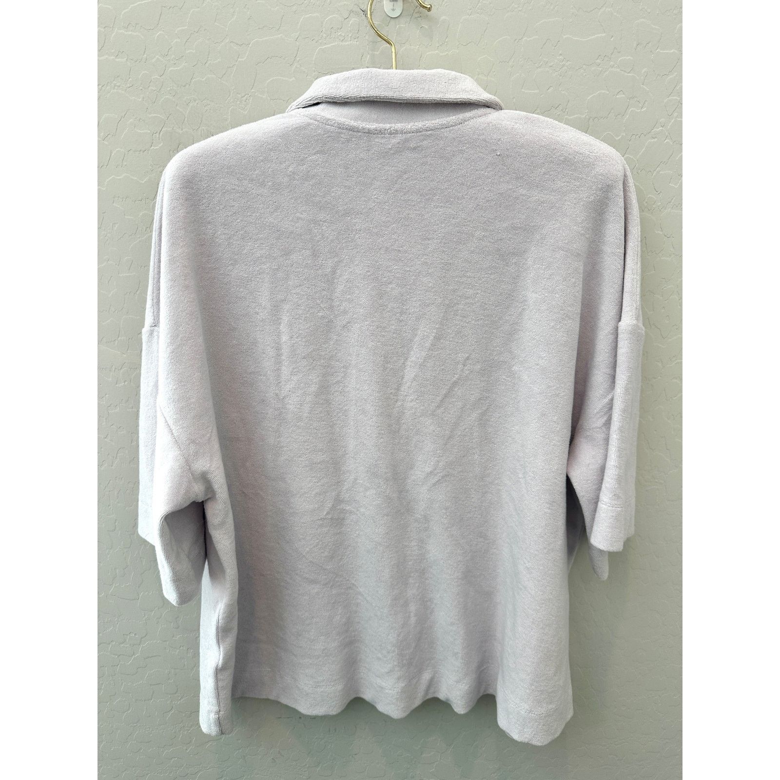 H&M H&M | Light Purple Terry Button Front Short Sleeve Shirt Size M / US 6-8 / IT 42-44 - 4 Thumbnail