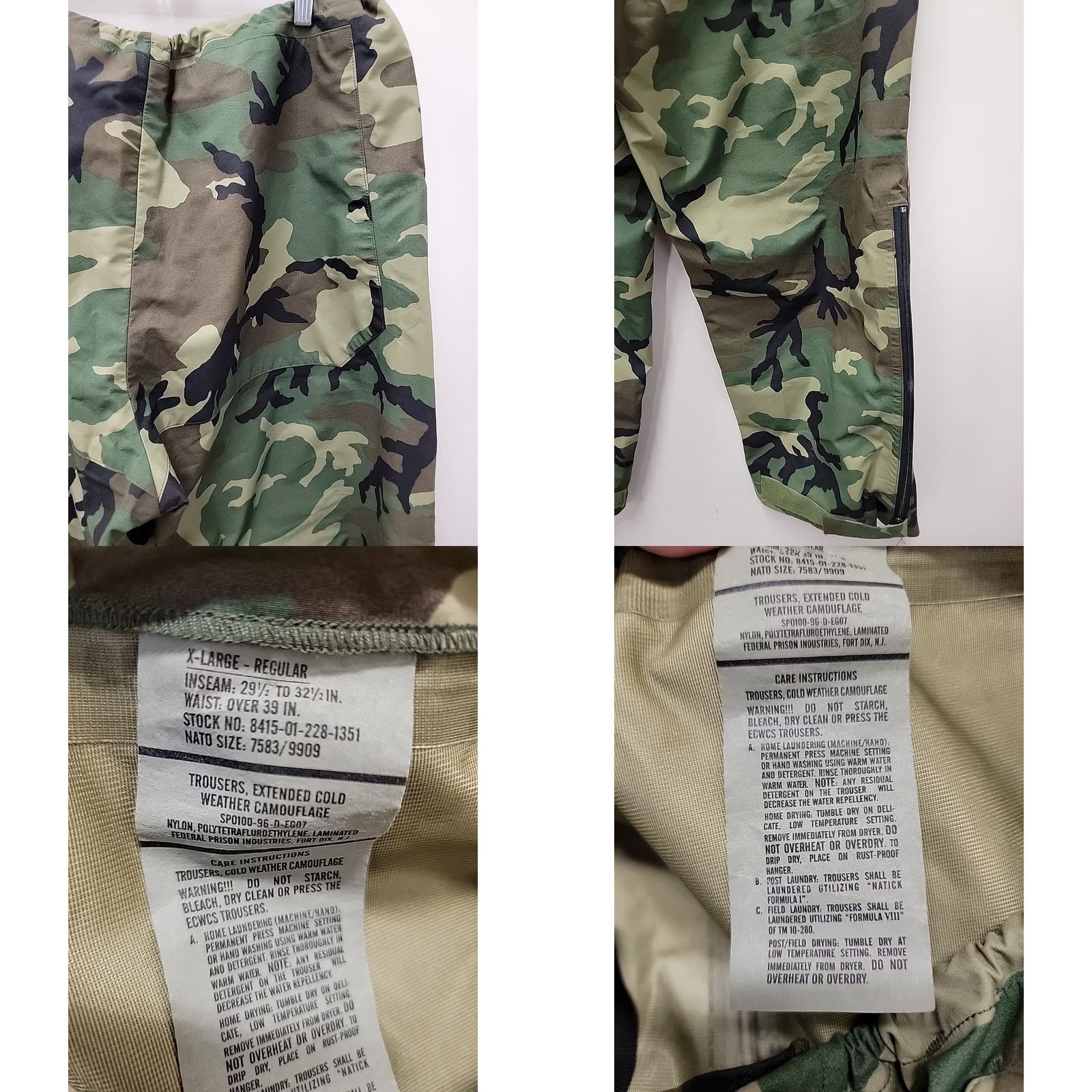 Vintage Federal Prison Industries US Military Camouflage Rain Pants XL Regular Size US 36 / EU 52 - 9 Thumbnail