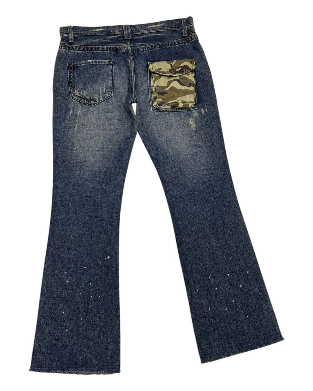 If Six Was Nine [a:r] Flared Jeans Camo Back Pocket Distressed Denim Jeans Size US 32 / EU 48 - 4 Thumbnail