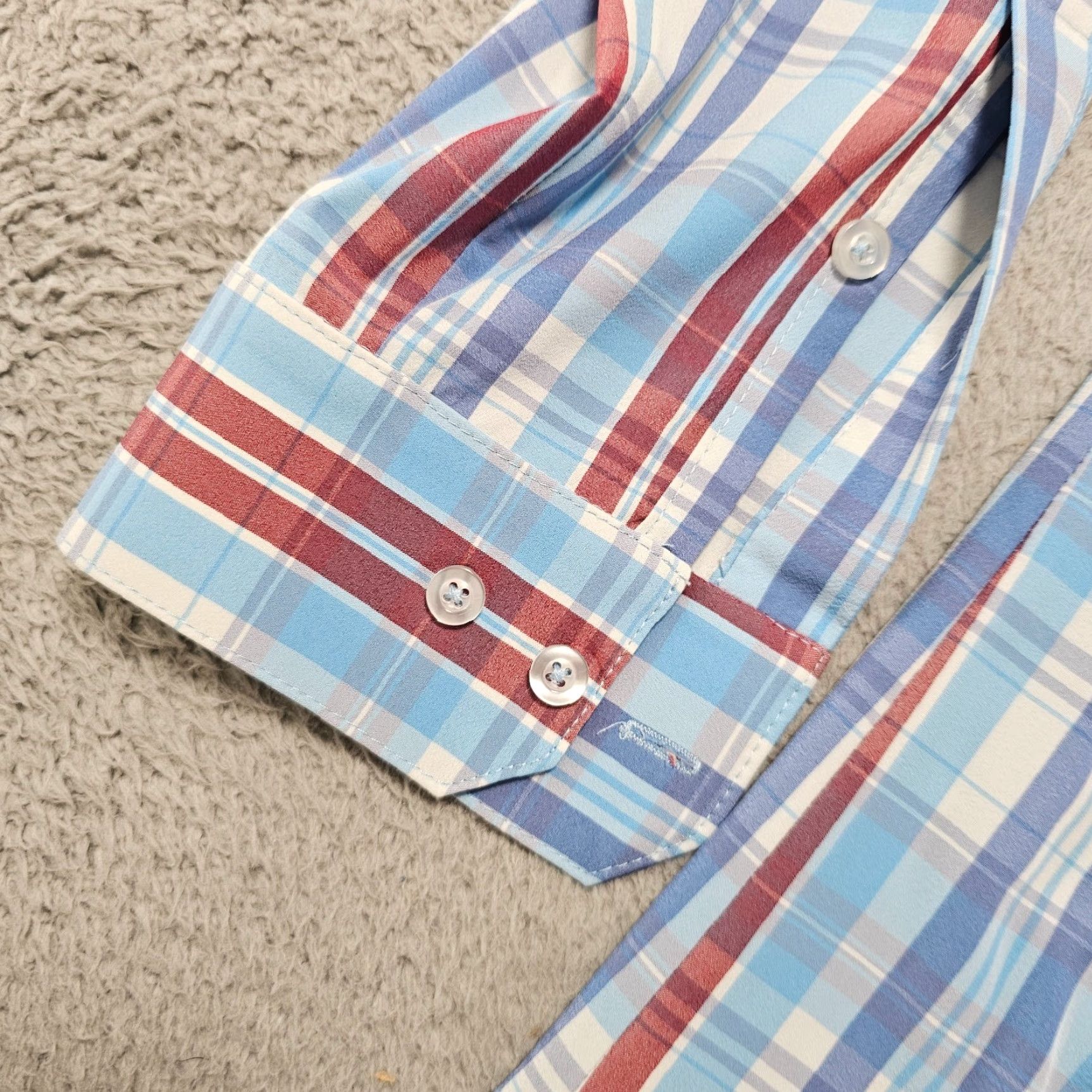 Mizzen+Main Mizzen+Main Dress Shirt Men's Large Trim Blue White Check Stretch Performance Size 42R - 5 Thumbnail